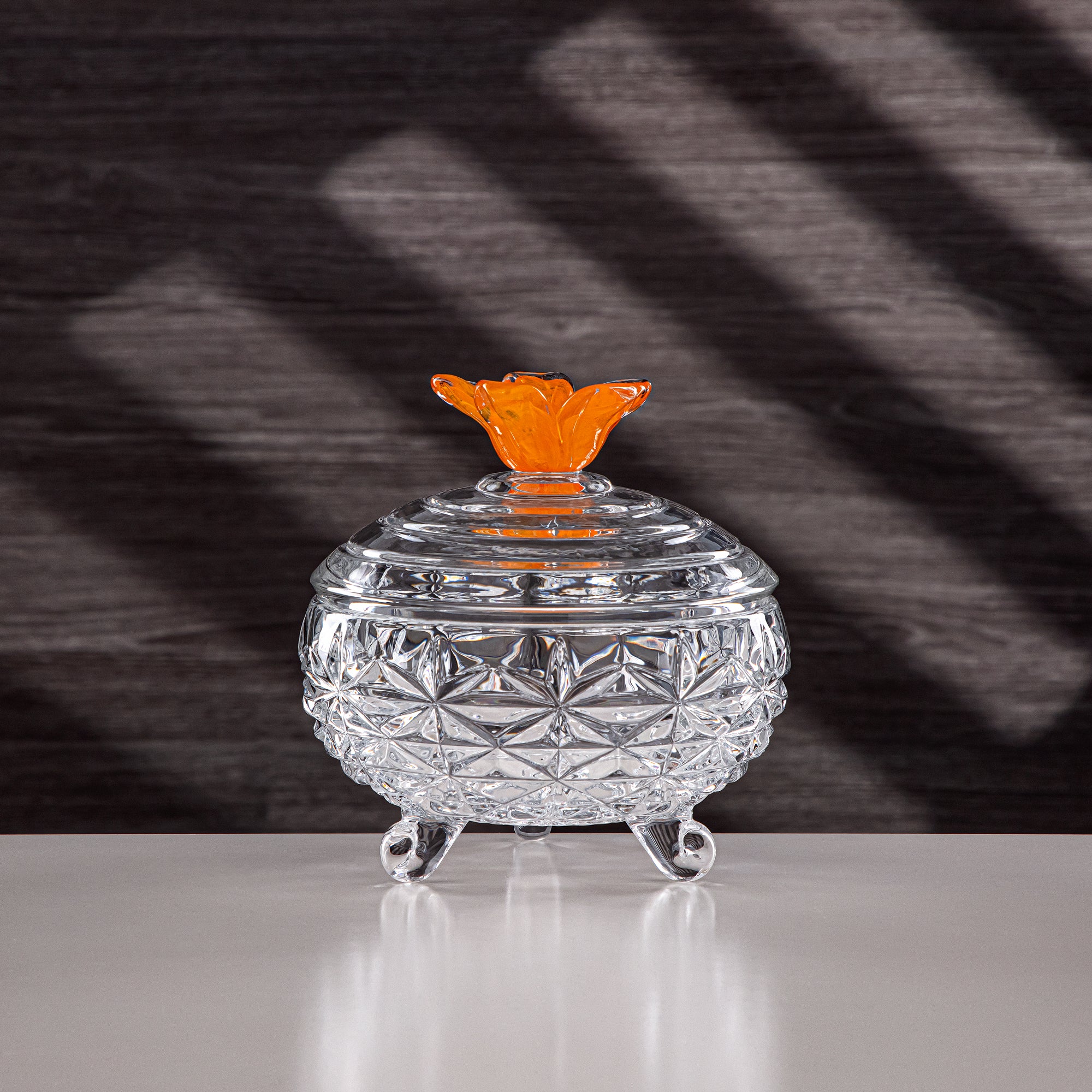 Almarjan Candy Bowl Glass Clear with Orange Flower