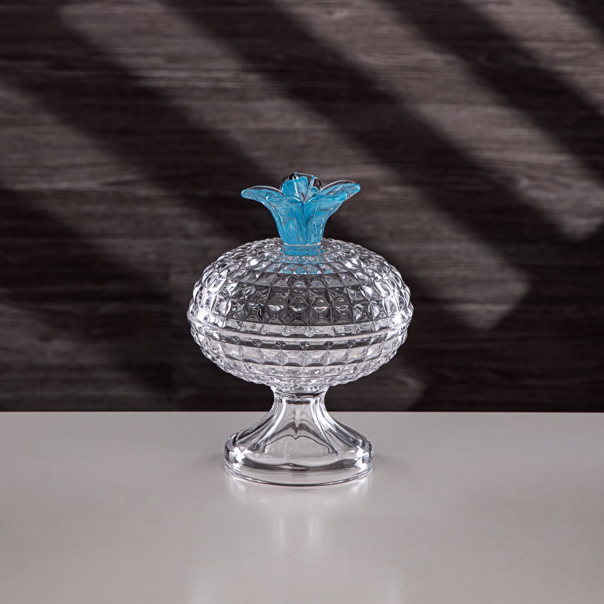 Almarjan Candy Bowl 14.5cm Glass Clear with Blue Flower