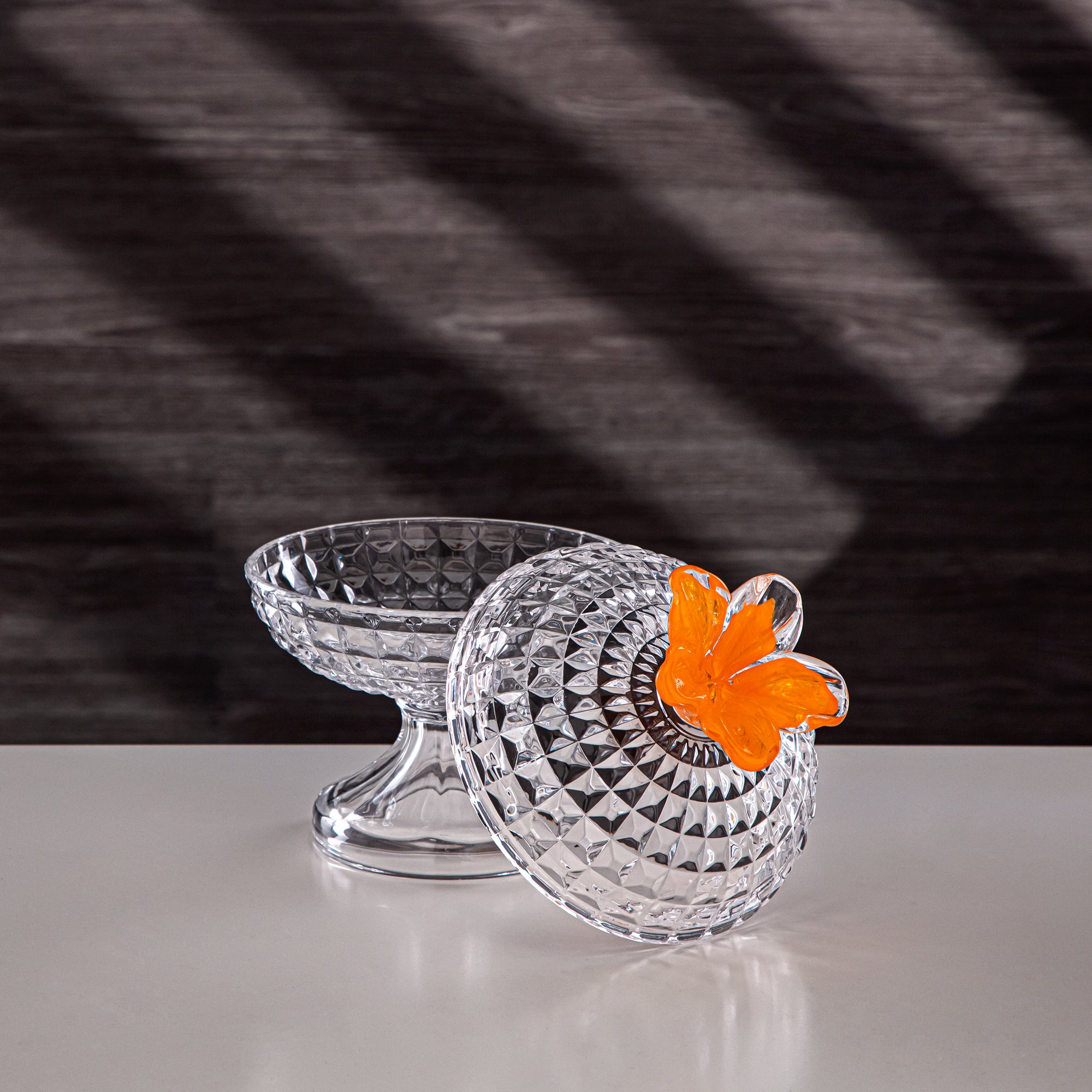 Almarjan Candy Bowl 14.5cm Glass Clear with Orange Flower