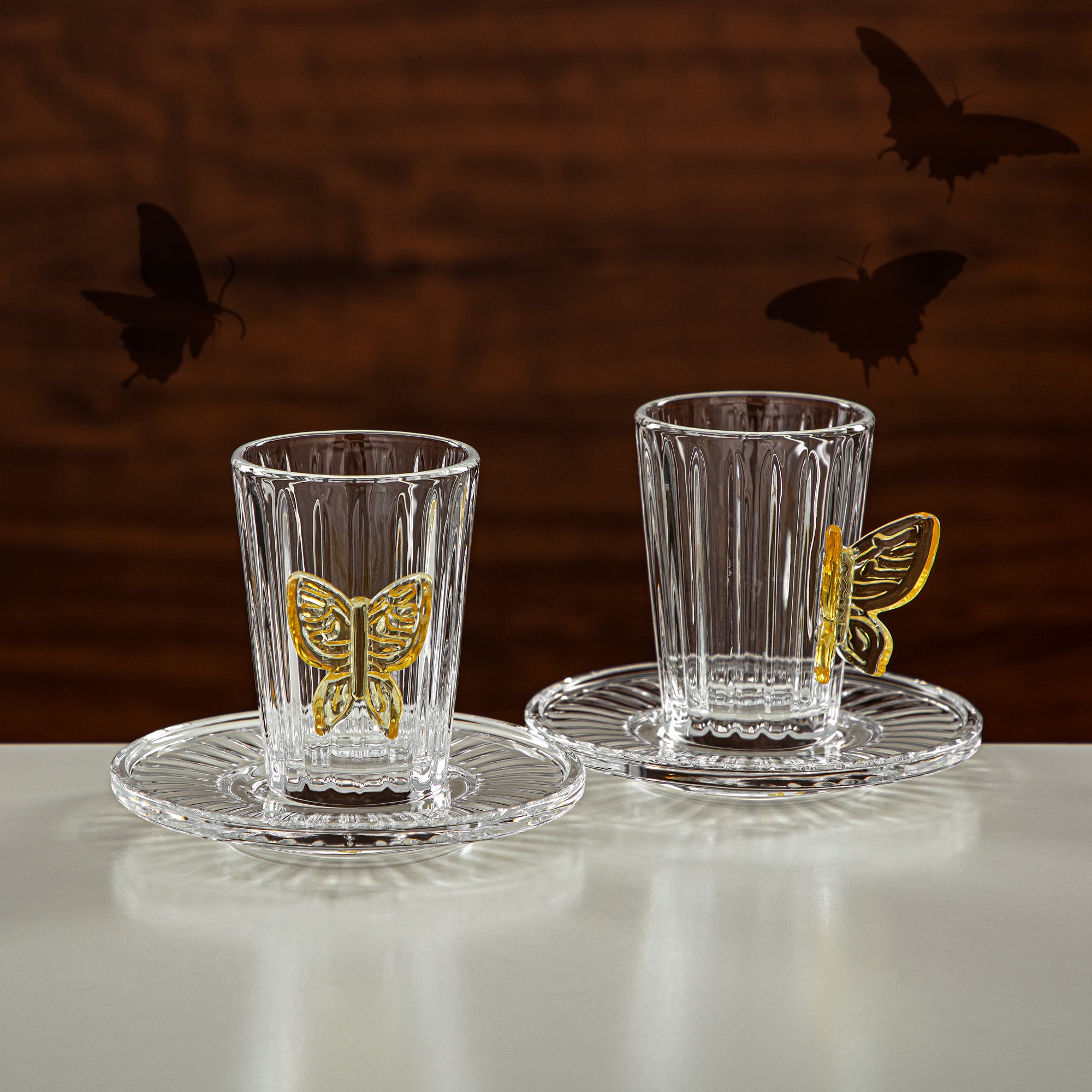 طقم شاي المرجان 6 قطع زجاج شفاف وعسلي (44118-S/12-BA) قطع أنيقة للضيافة