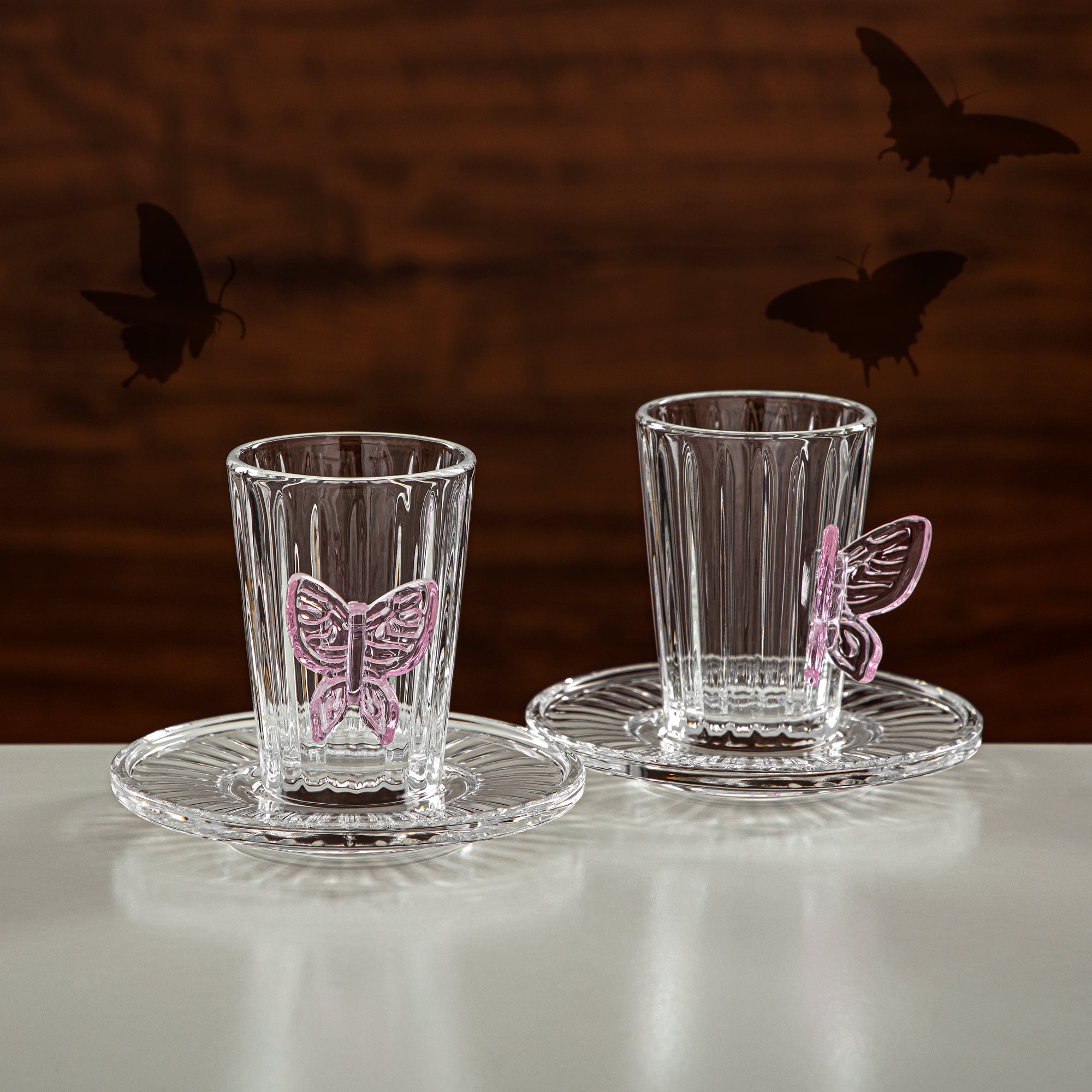 طقم شاي المرجان 6 قطع زجاج شفاف ووردي (44118-S/12-BG) قطع أنيقة للضيافة