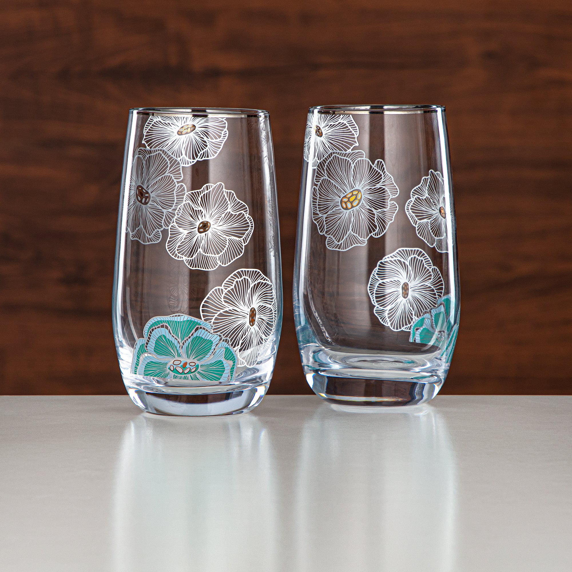 Almarjan Floral Glass Tumbler Set Printed Glass 4 Pieces (8233-5-12257) – Emerald Bloom Serveware Collection