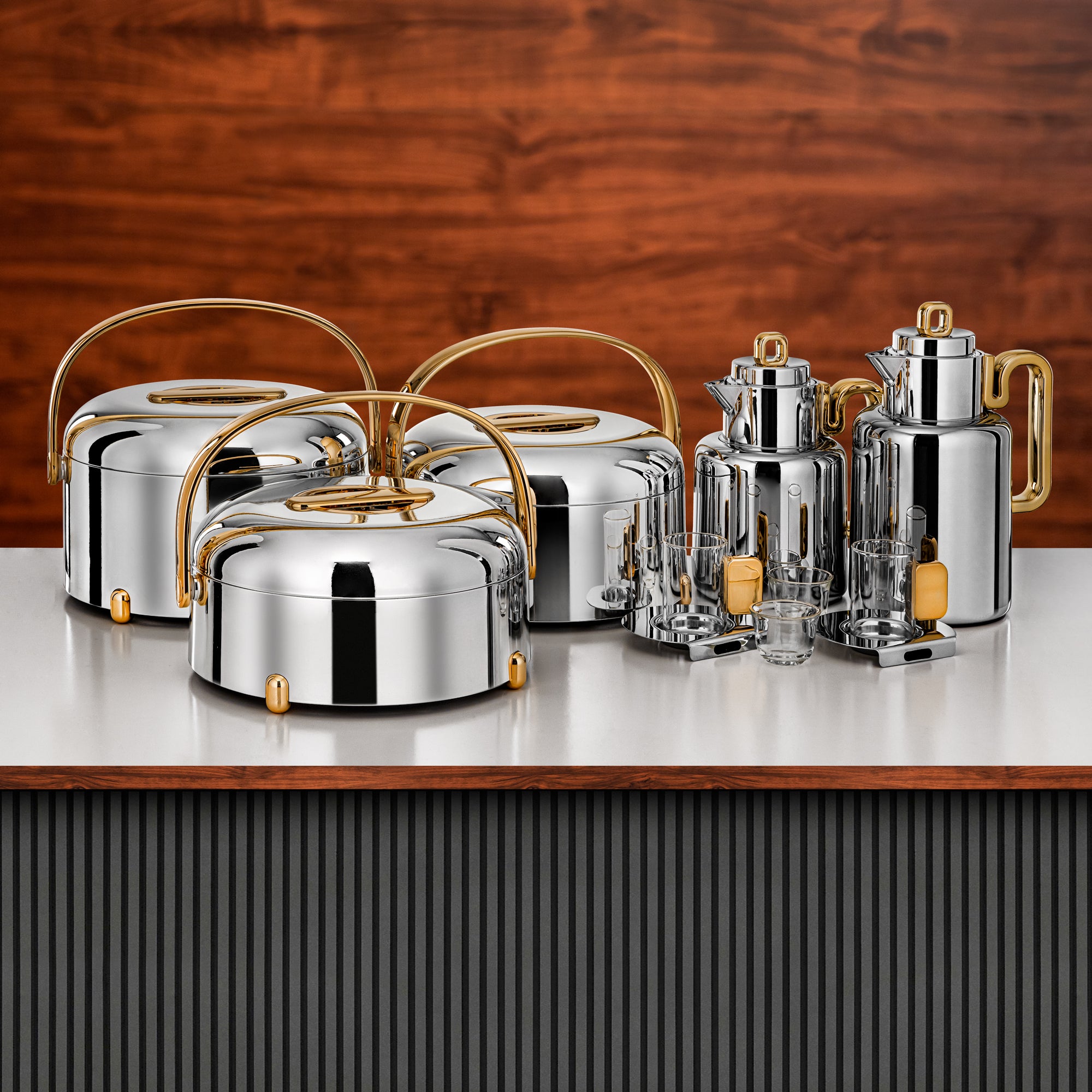 طقم تقديم المرجان 24 قطعة فضي وذهبي