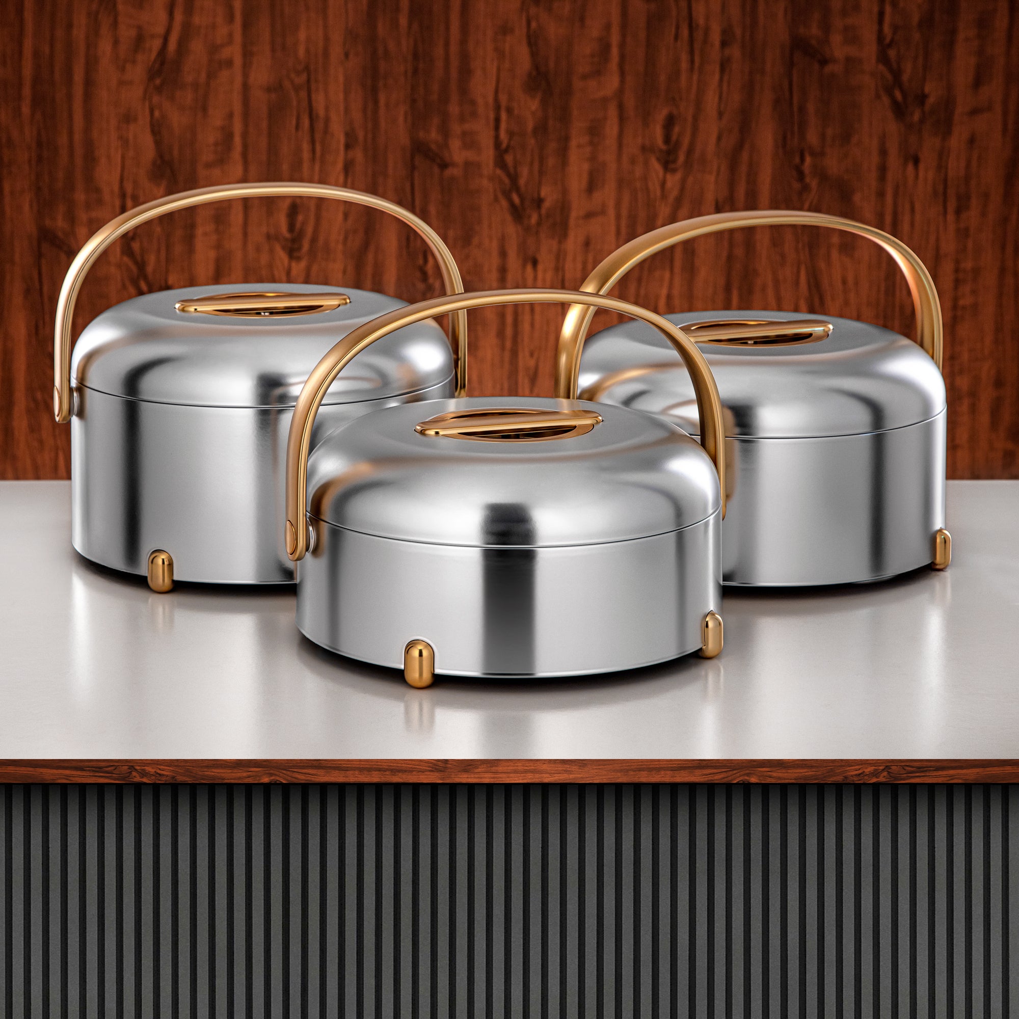 المرجان حرارات طقم من 3 قطع فضي مطفي وذهبي مطفي (EM-250/350/450 MC/MG)