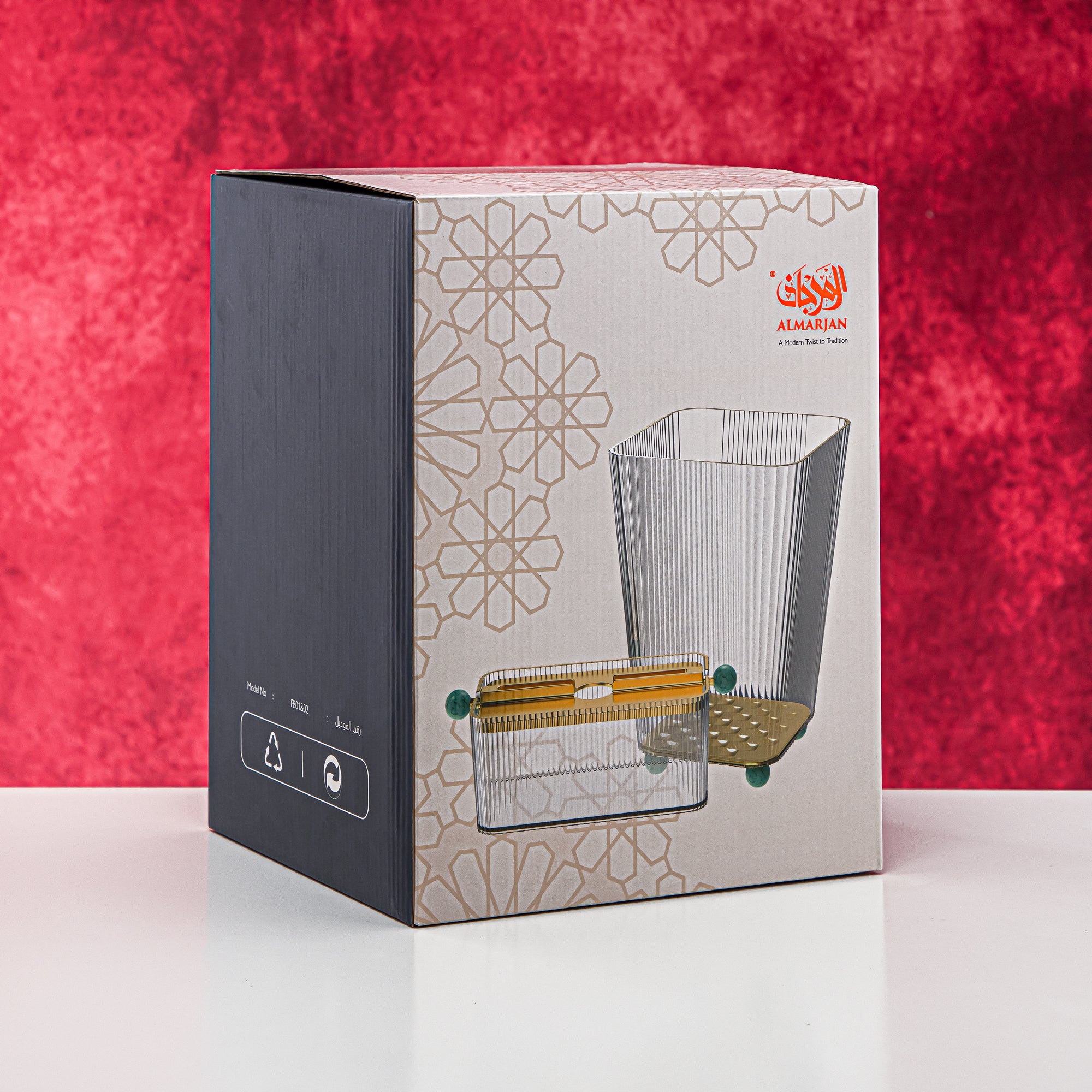 المرجان طقم سلة مهملات وصندوق مناديل أكريليك قطعتين - FB01/02 PBR/G