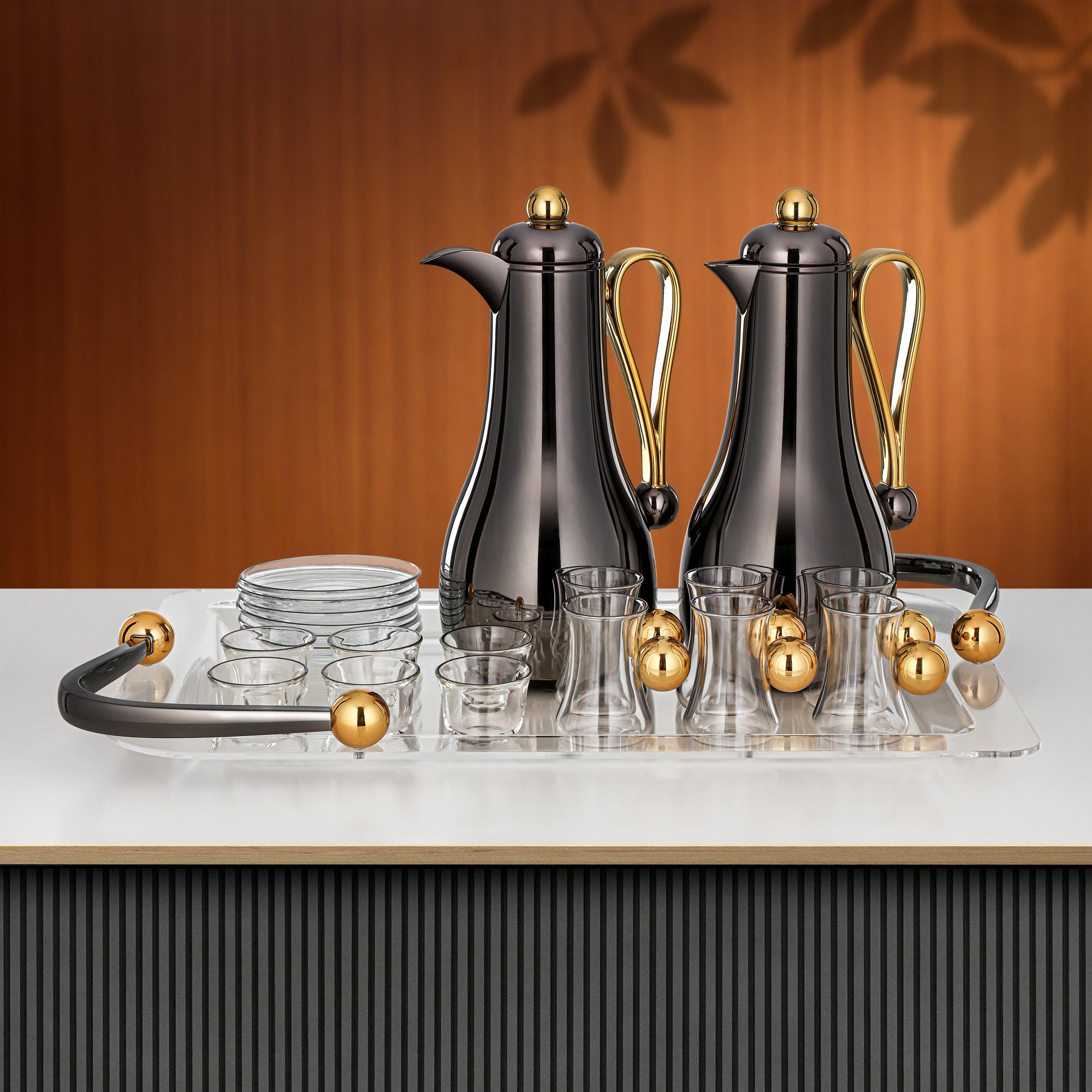 Almarjan Tea & Coffee Set 21 Pieces Gun Black & Gold