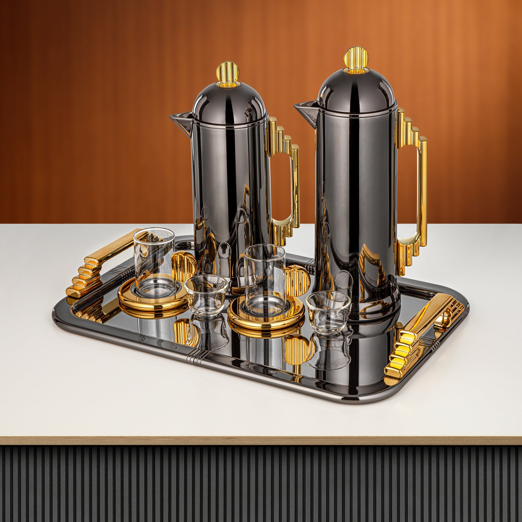 Almarjan Tea & Coffee Set 21 Pieces Gun Black & Gold