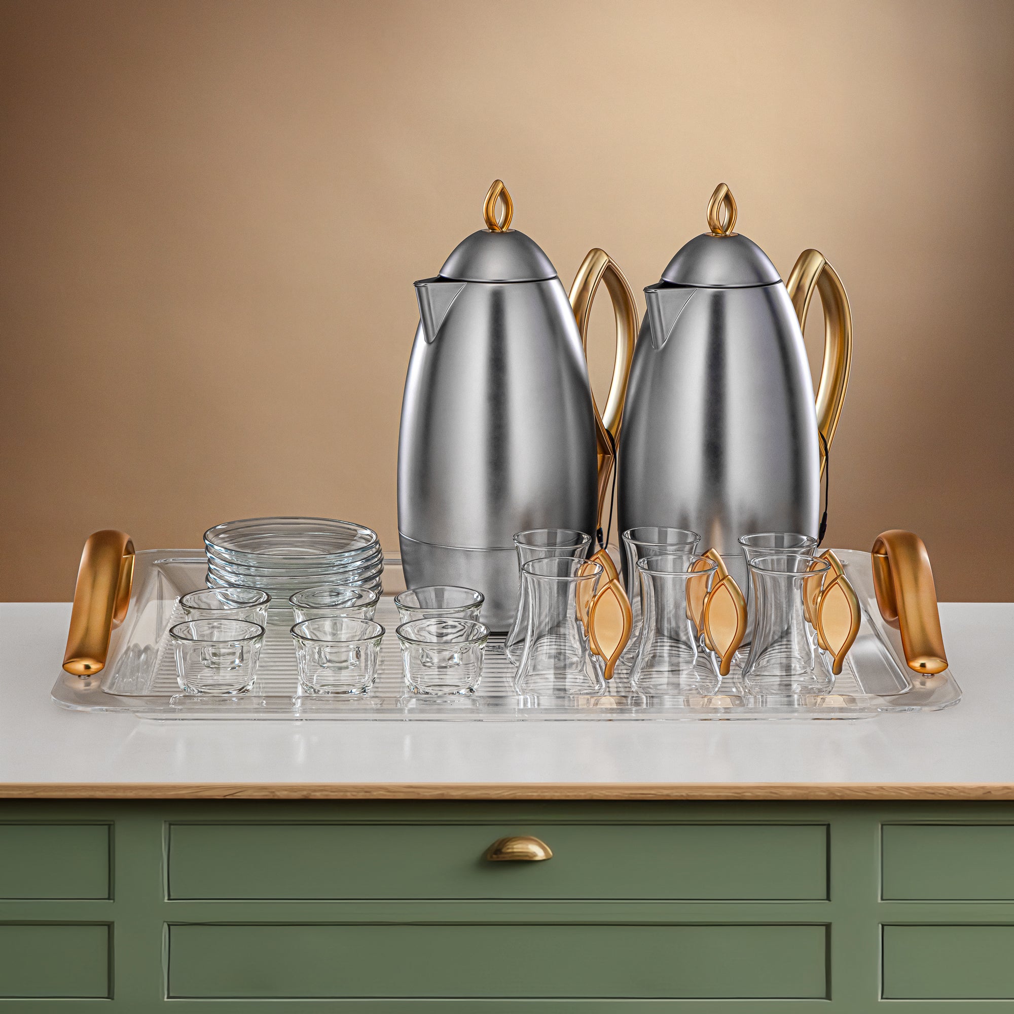 طقم ترامس المرجان، طقم مكون من 21 قطعة، مطفي النيكل و مطفي الذهبي (FG212-21 MNI/MG)