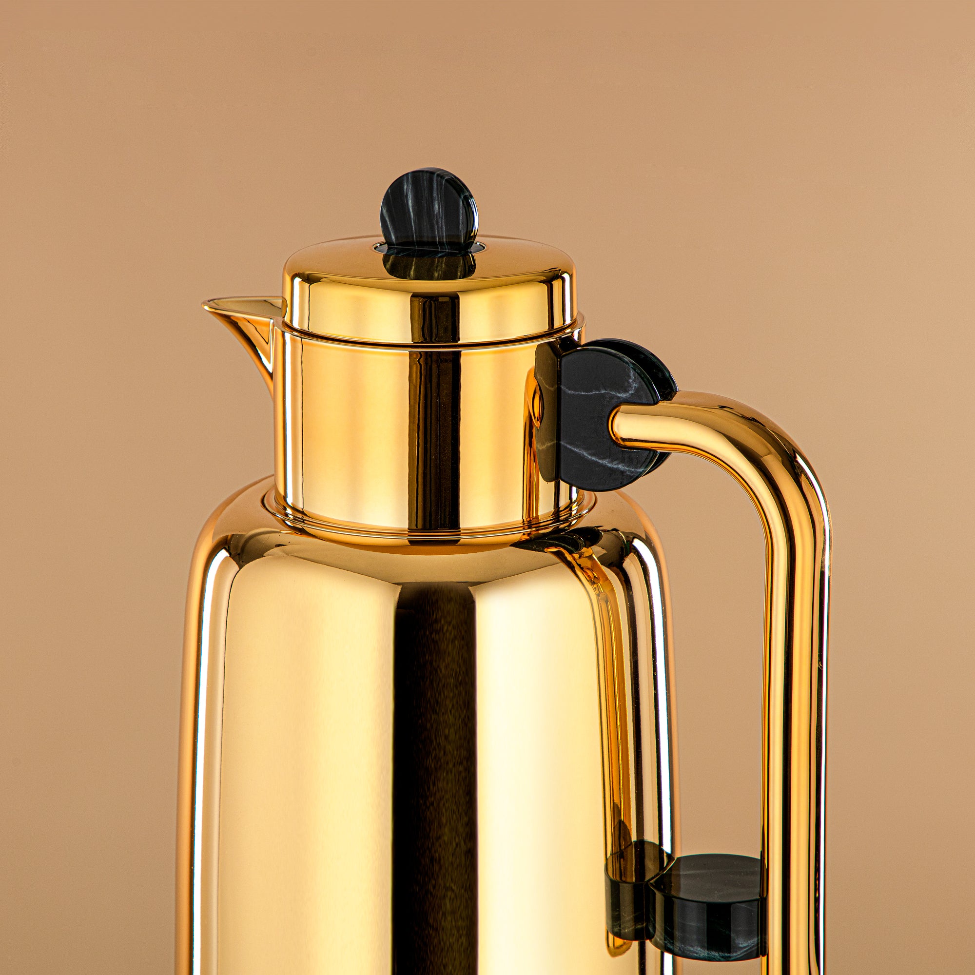 Almarjan Vacuum Flask Set - 0.7L + 1L, Gold & Black/Green Marble (FG808-070/100 GM/G) - For Serving Tea & Coffee