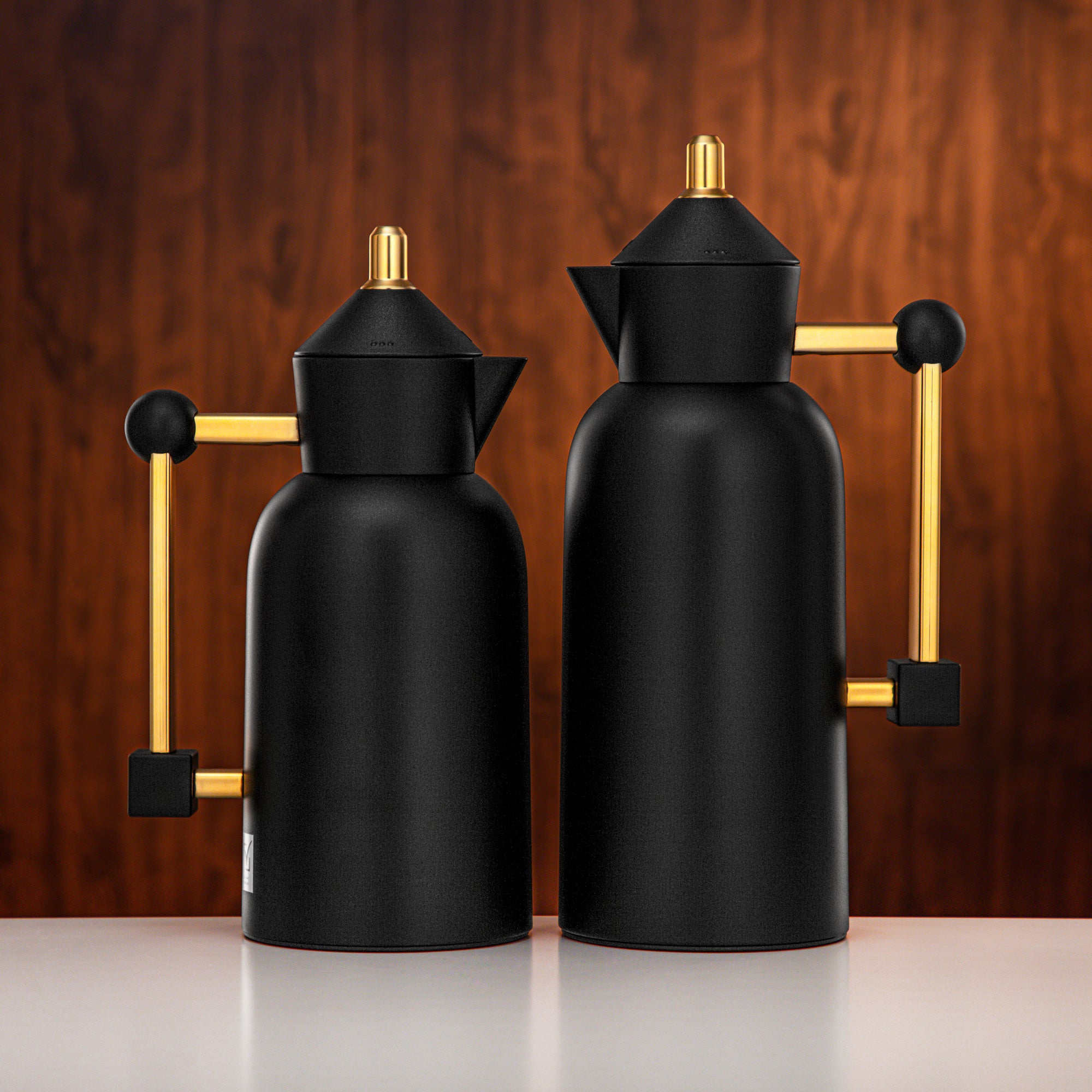Almarjan Vacuum Flask Set 0.7L + 1L Matt Black & Matt Gold