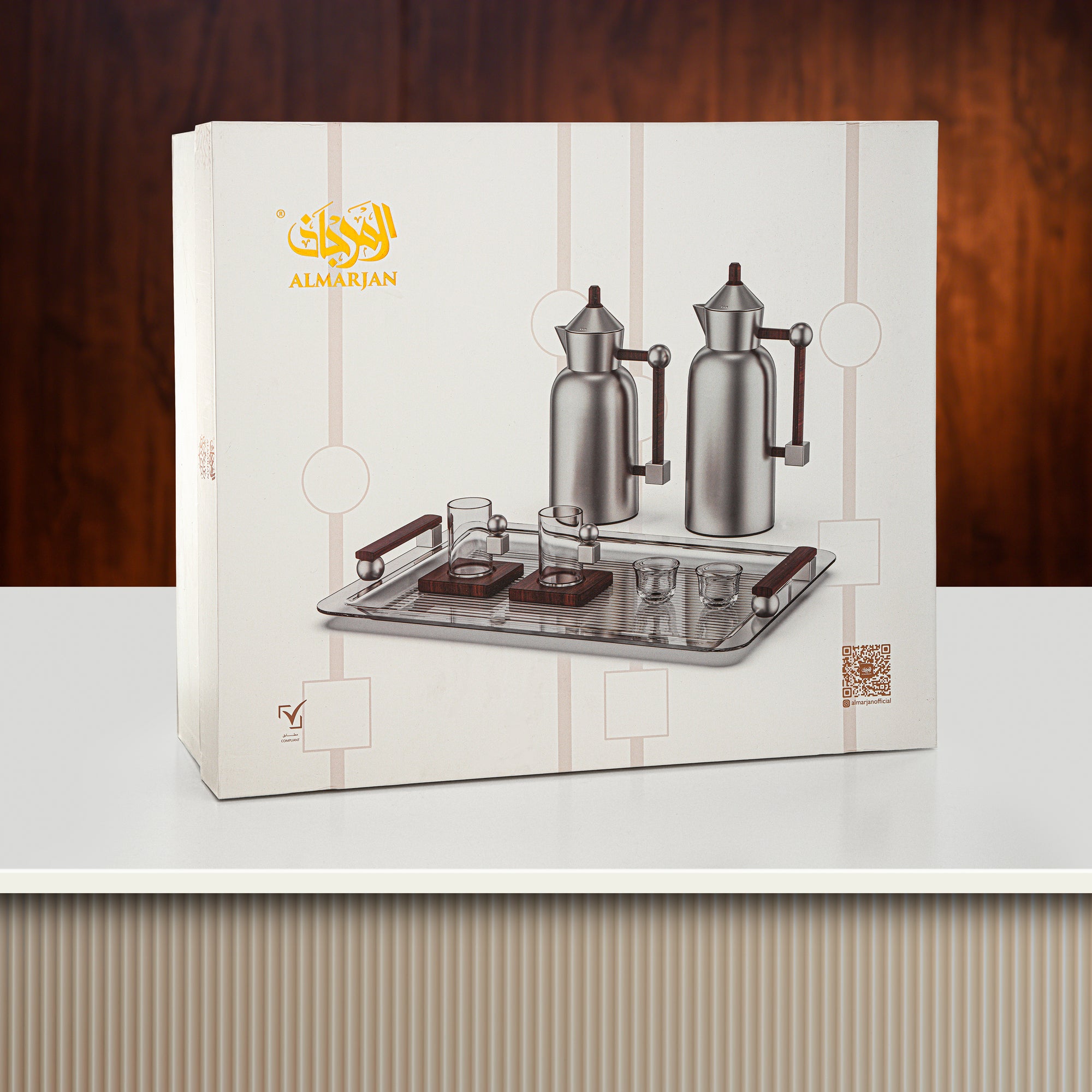 طقم شاي وقهوة المرجان ٢١ قطعة فضي وذهبي