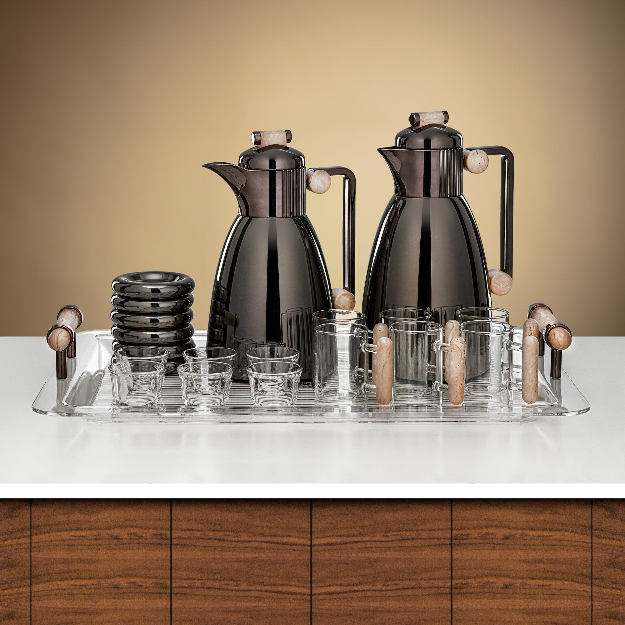 طقم ترامس المرجان ٢١ قطعة باللون الأسود الفحمي والترافرتين