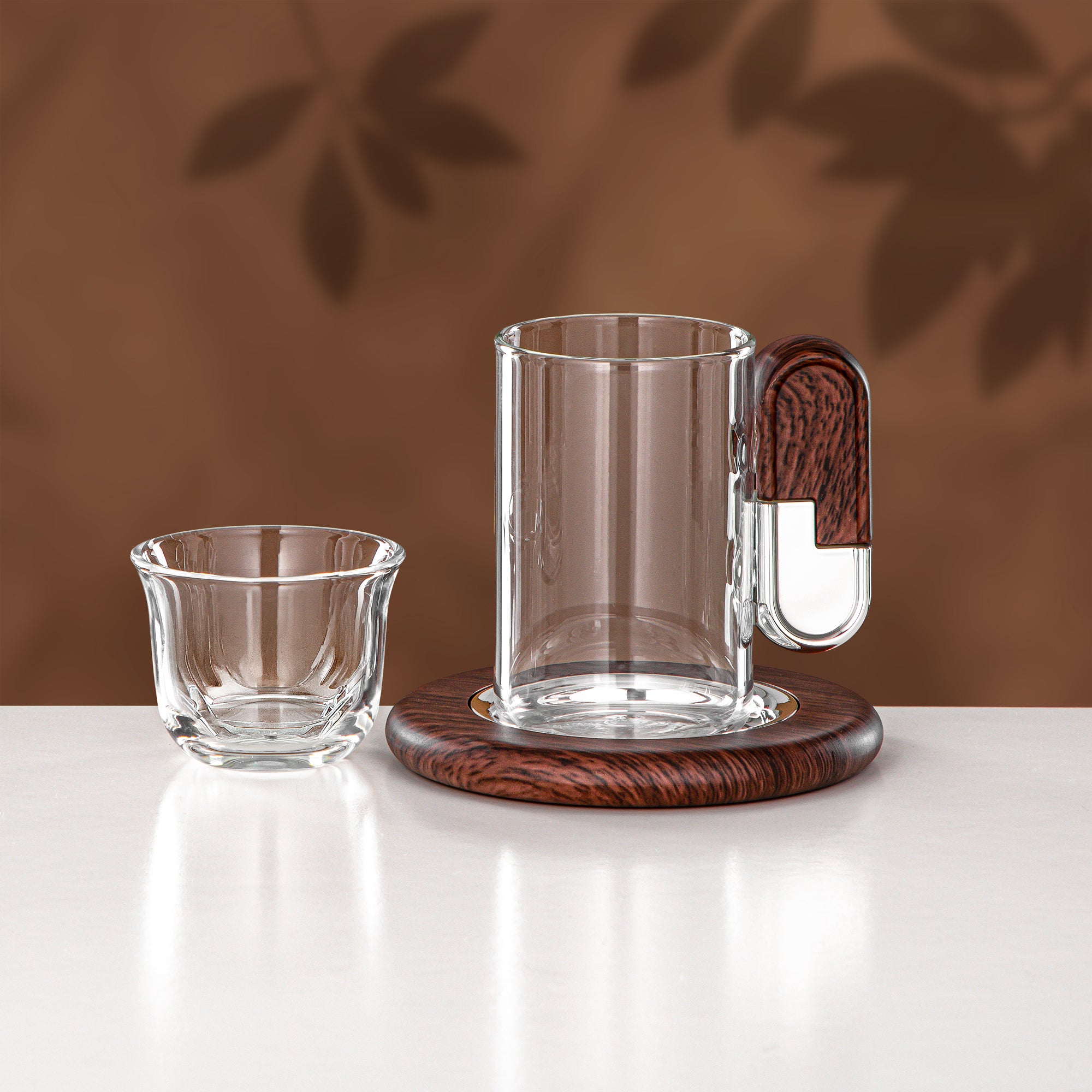Almarjan 21 Pieces Tea & Coffee Serving Set, Silver & Dark Wood