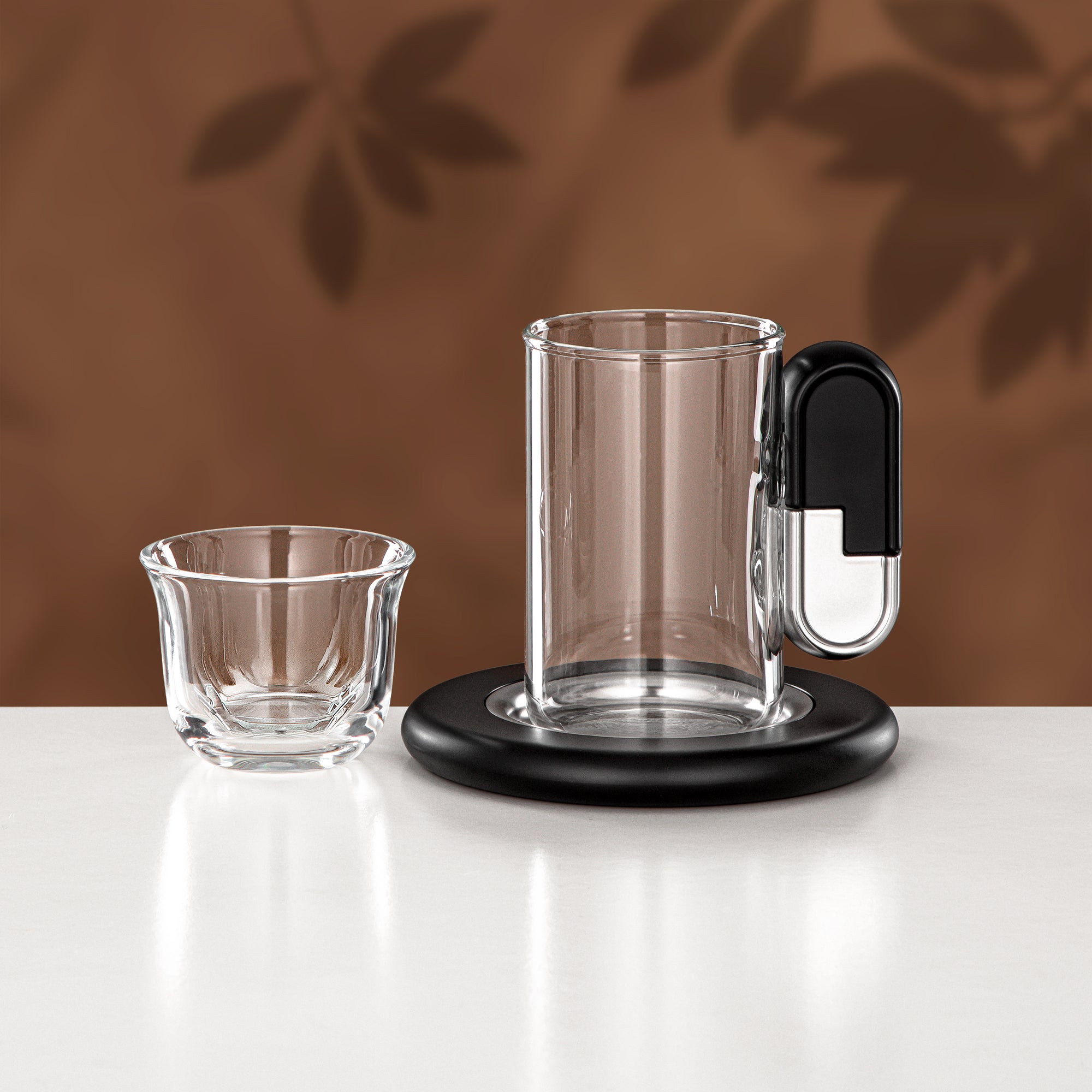 Almarjan 21 Pieces Tea & Coffee Serving Set, Matt Nickel & Black