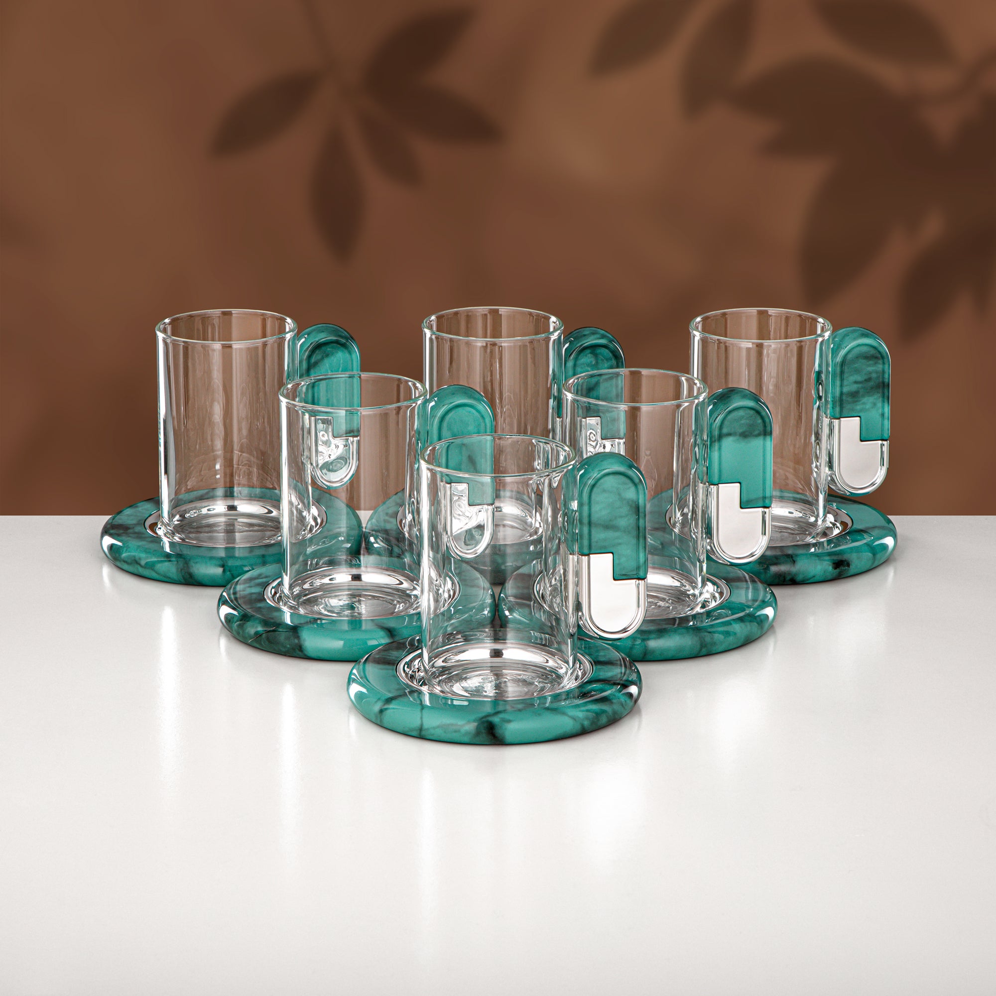 Almarjan 18 Pieces Tea & Coffee Set, Silver & Tiffany Marble
