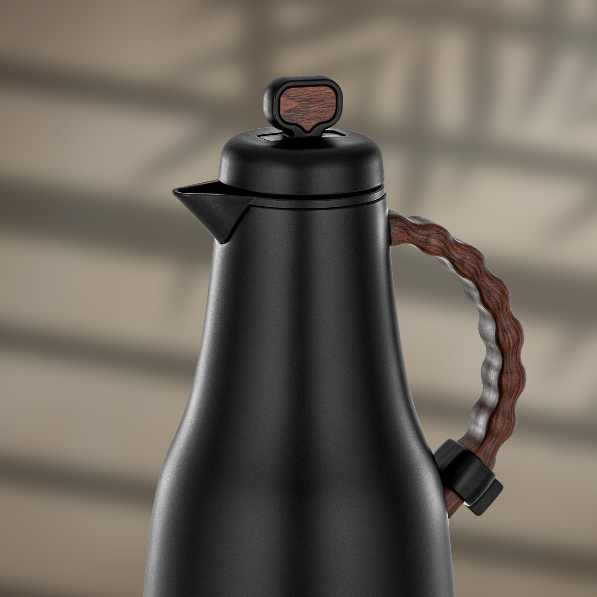 Almarjan 2 Pieces Vacuum Flask Set, Black & Dark Wood