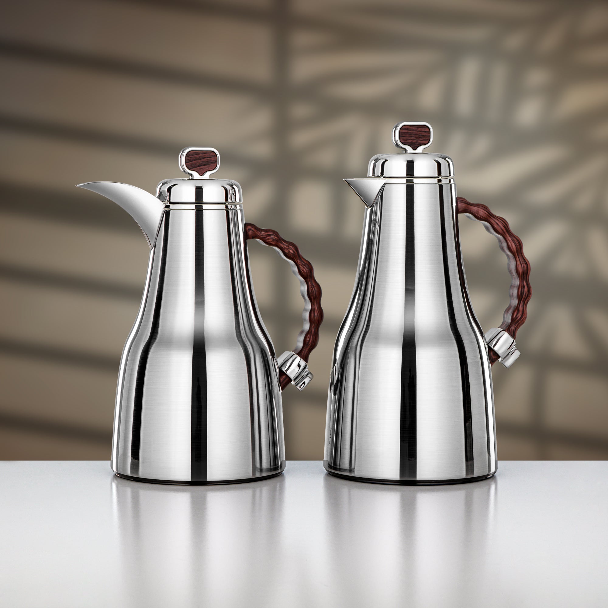 Almarjan 2 Pieces Vacuum Flask Set, Brushed Silver & Dark Wood