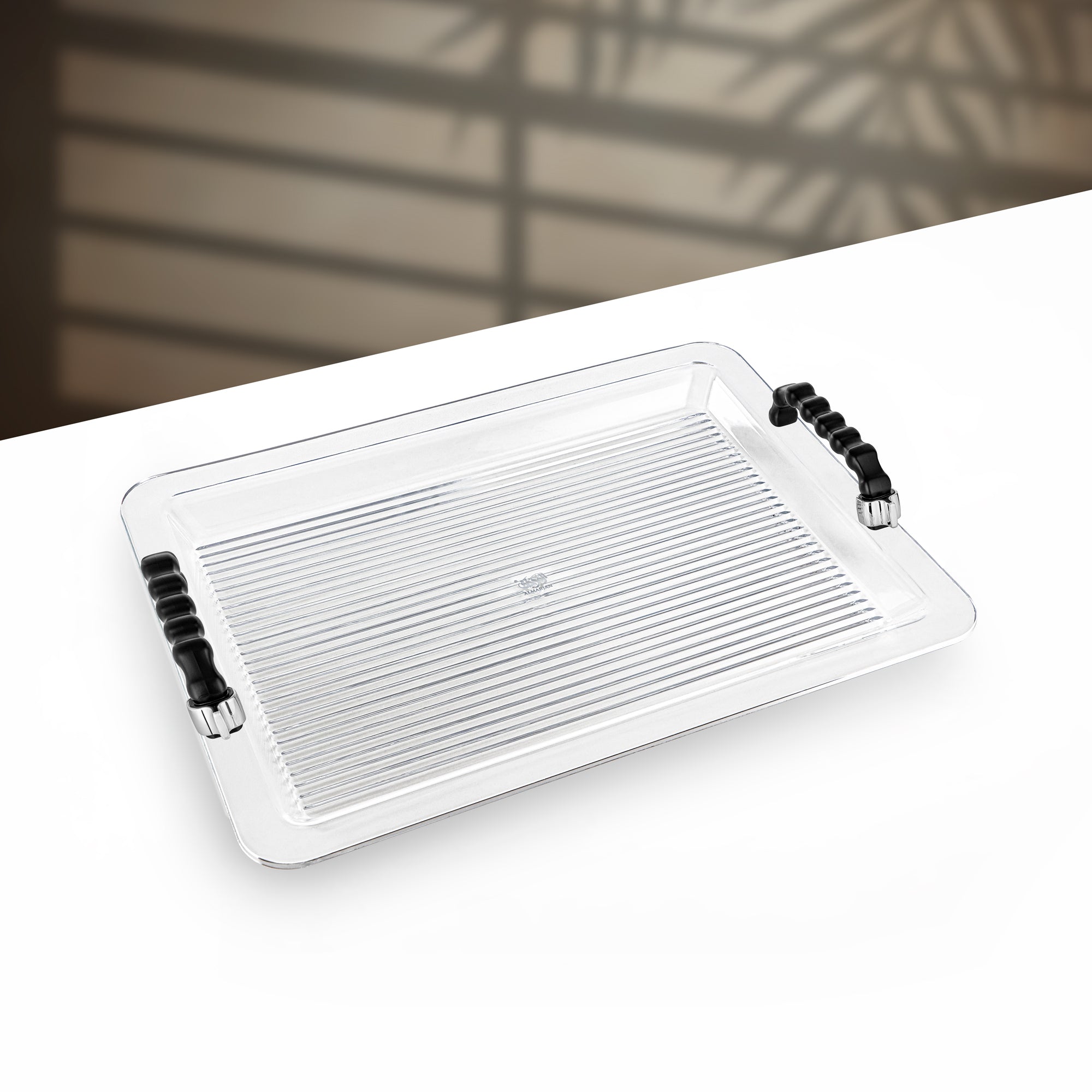 Almarjan 50 cm Acrylic Serving Tray, Silver & Black
