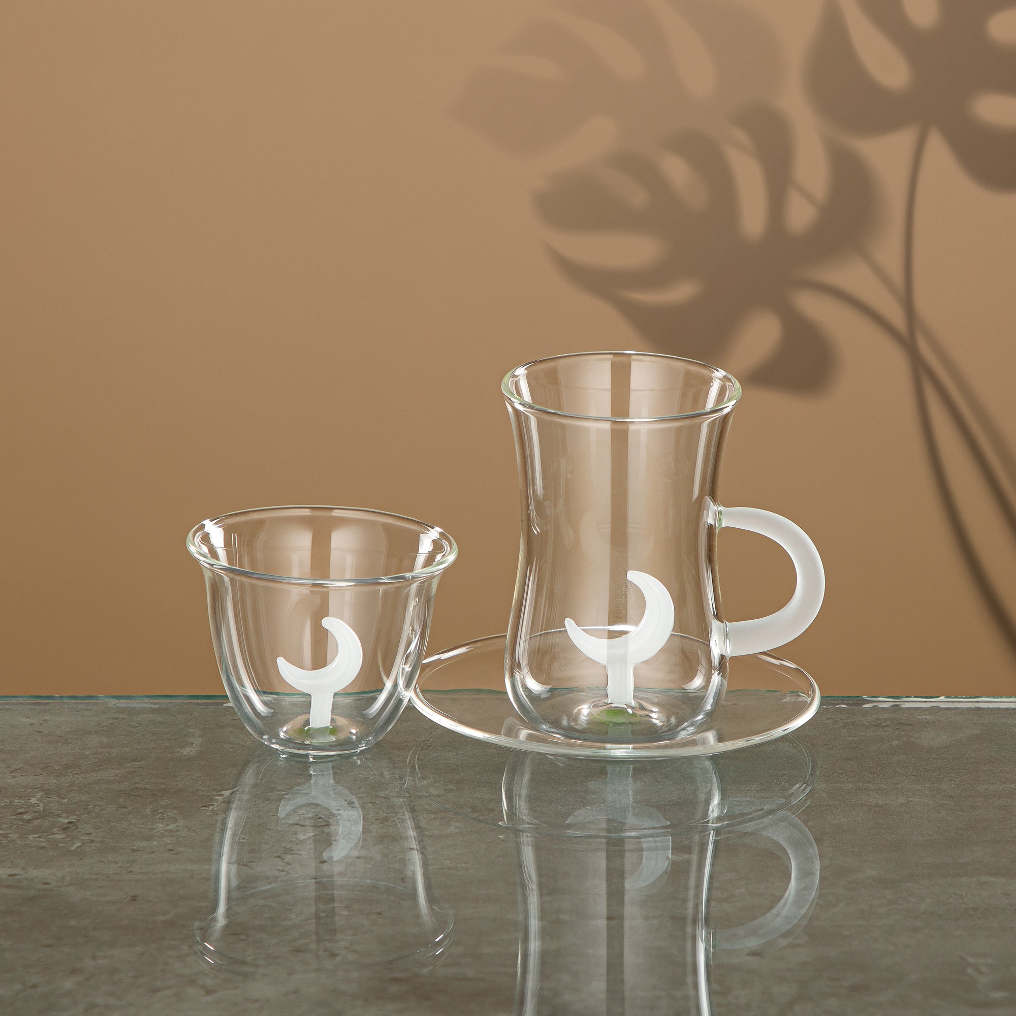 Almarjan Tea & Coffee Set 18 Pieces, Borosilicate Glass, Clear & Frost (GLS0010173) - Moonrise Collection