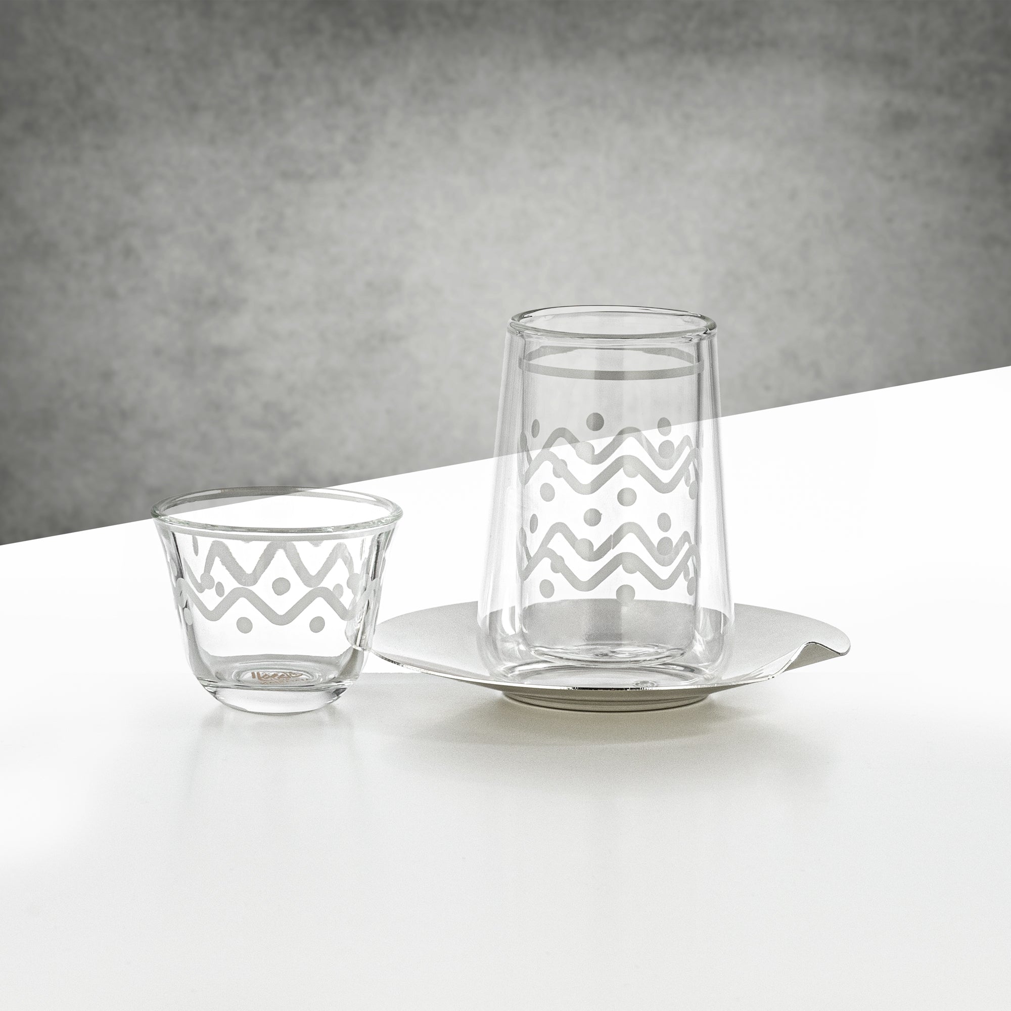Almarjan Tea & Coffee Glass Set 18 Pieces Clear with White Pattern