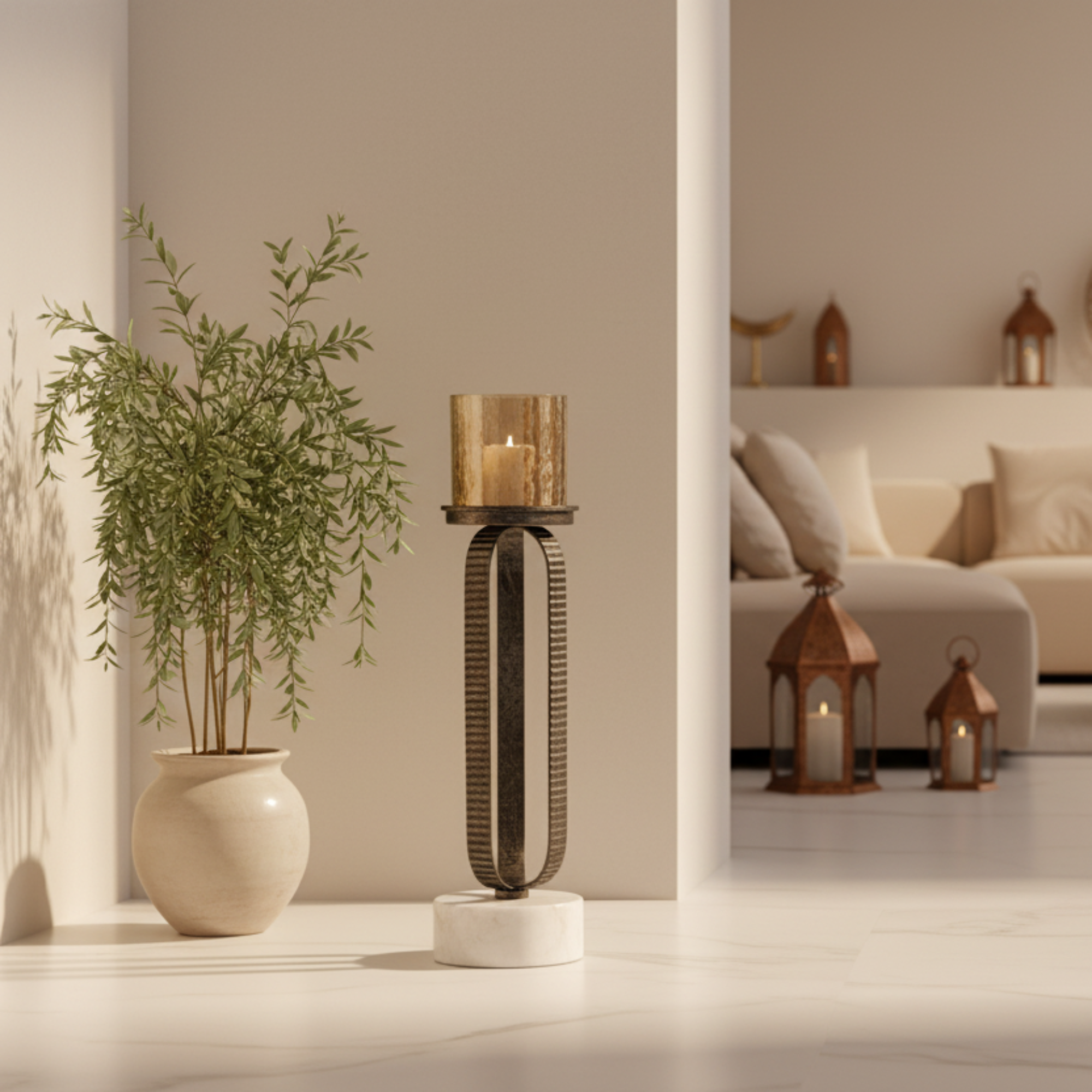 حامل شموع المرجان العمودي 39 سم فضي ريفي