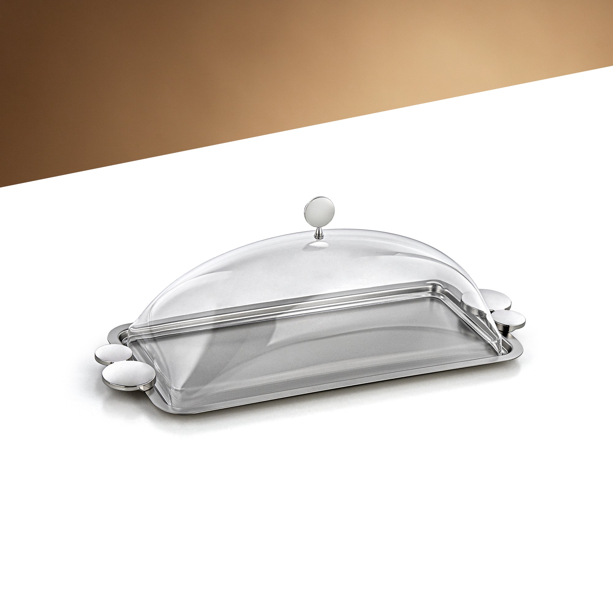 Almarjan 35 CM Serving Tray With Acrylic Cover Matte Nickel - HT2506038