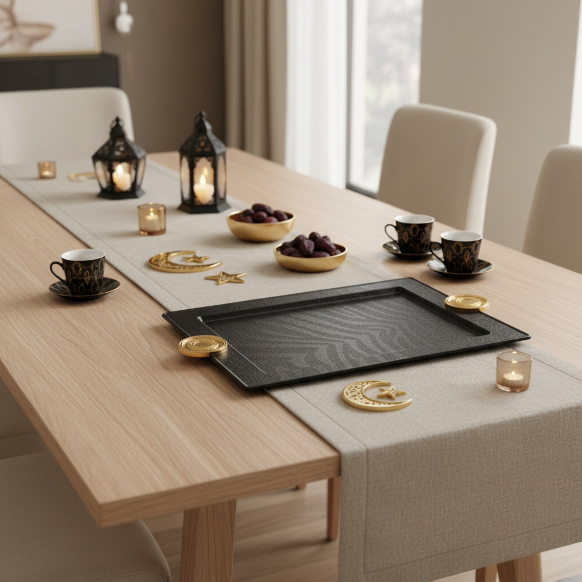 Almarjan Serving Tray 59 cm Black & Gold Crackle