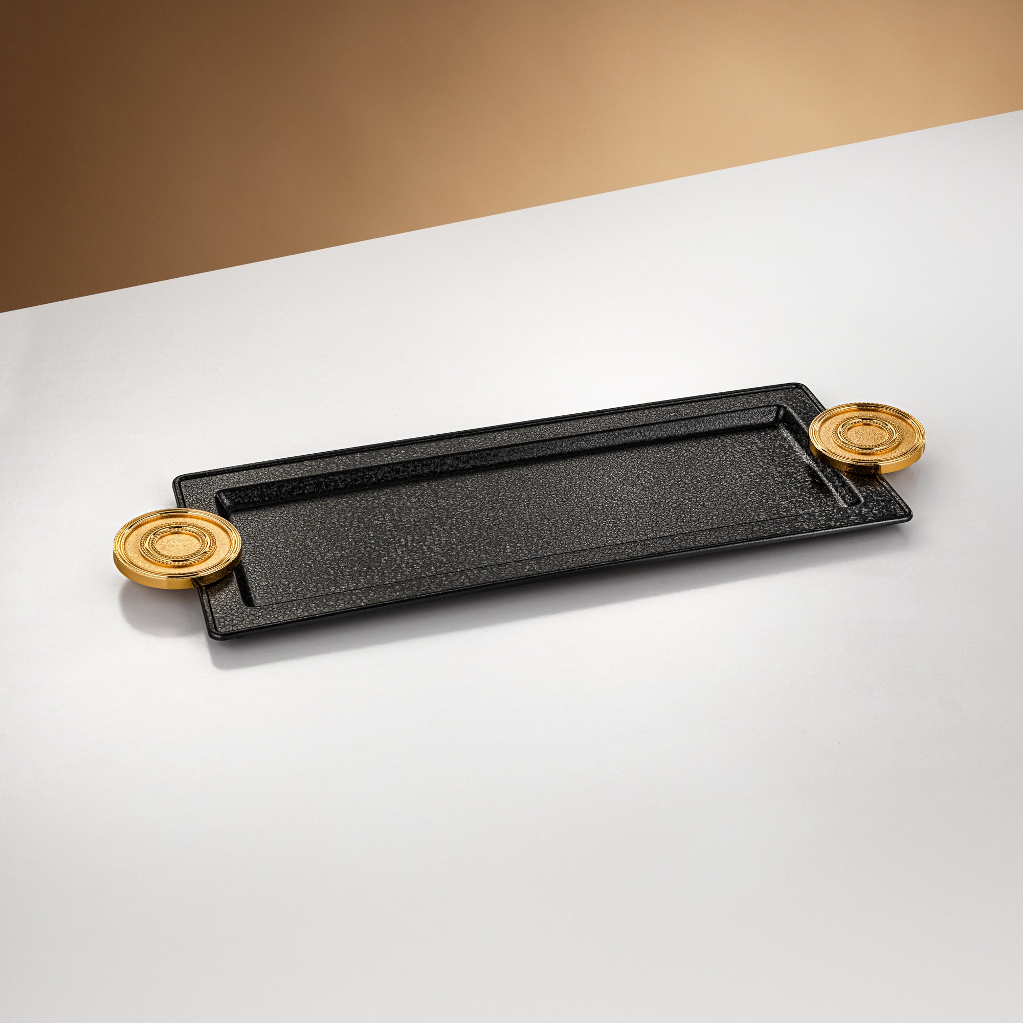 Almarjan Serving Tray 56 cm Black & Gold Crackle