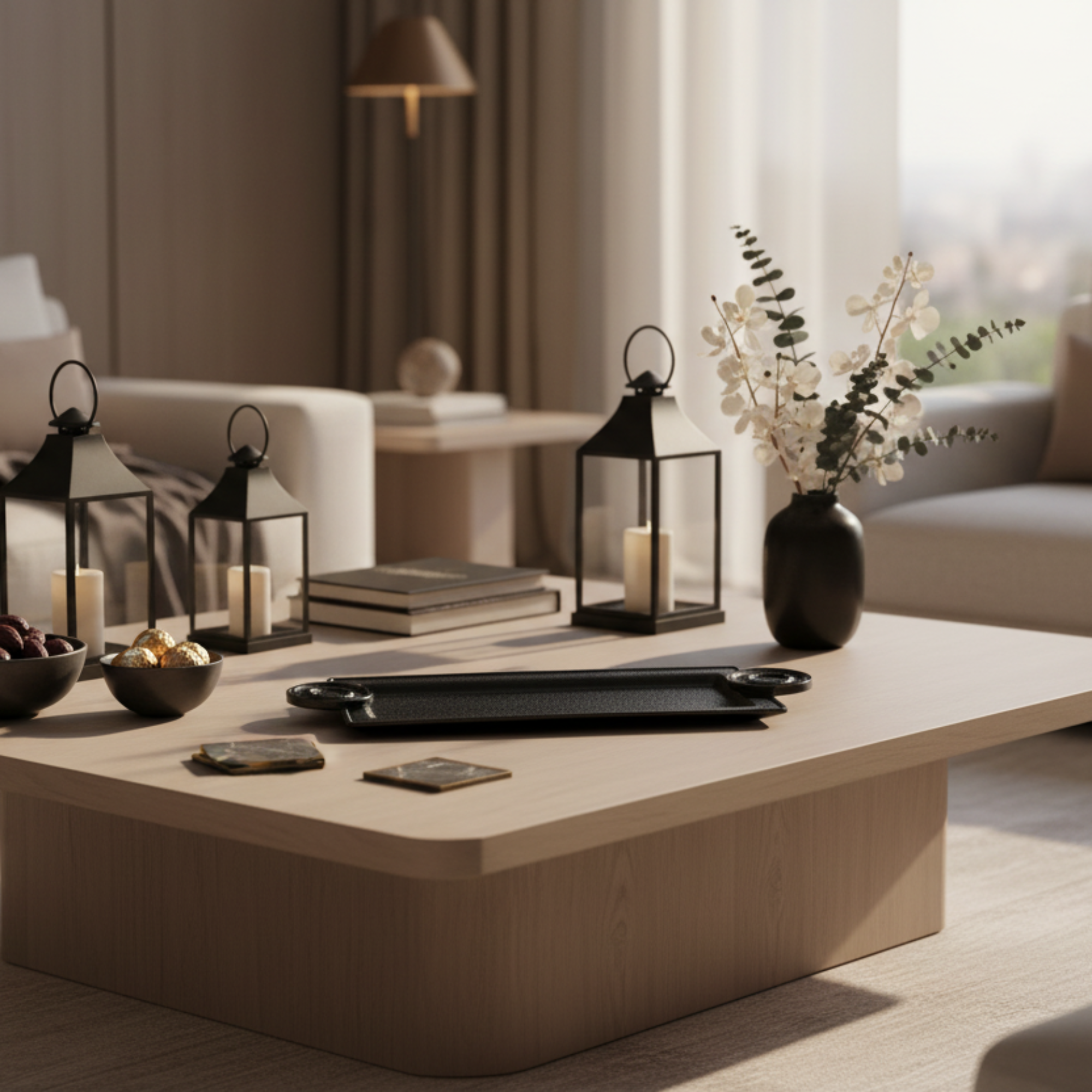 Almarjan Serving Tray 50 cm Black Crackle