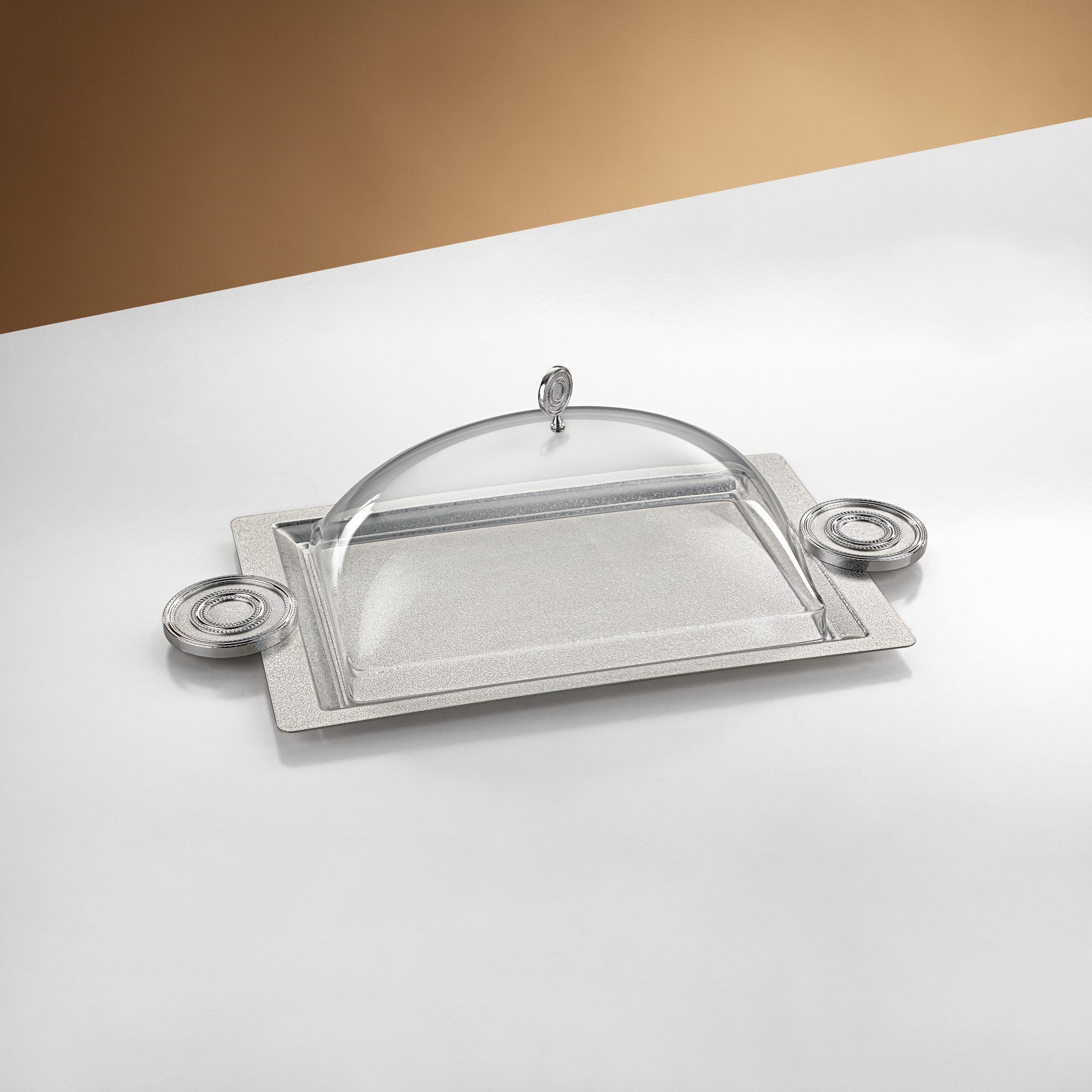 Almarjan Serving Tray with Cover 49 cm Silver Crackle