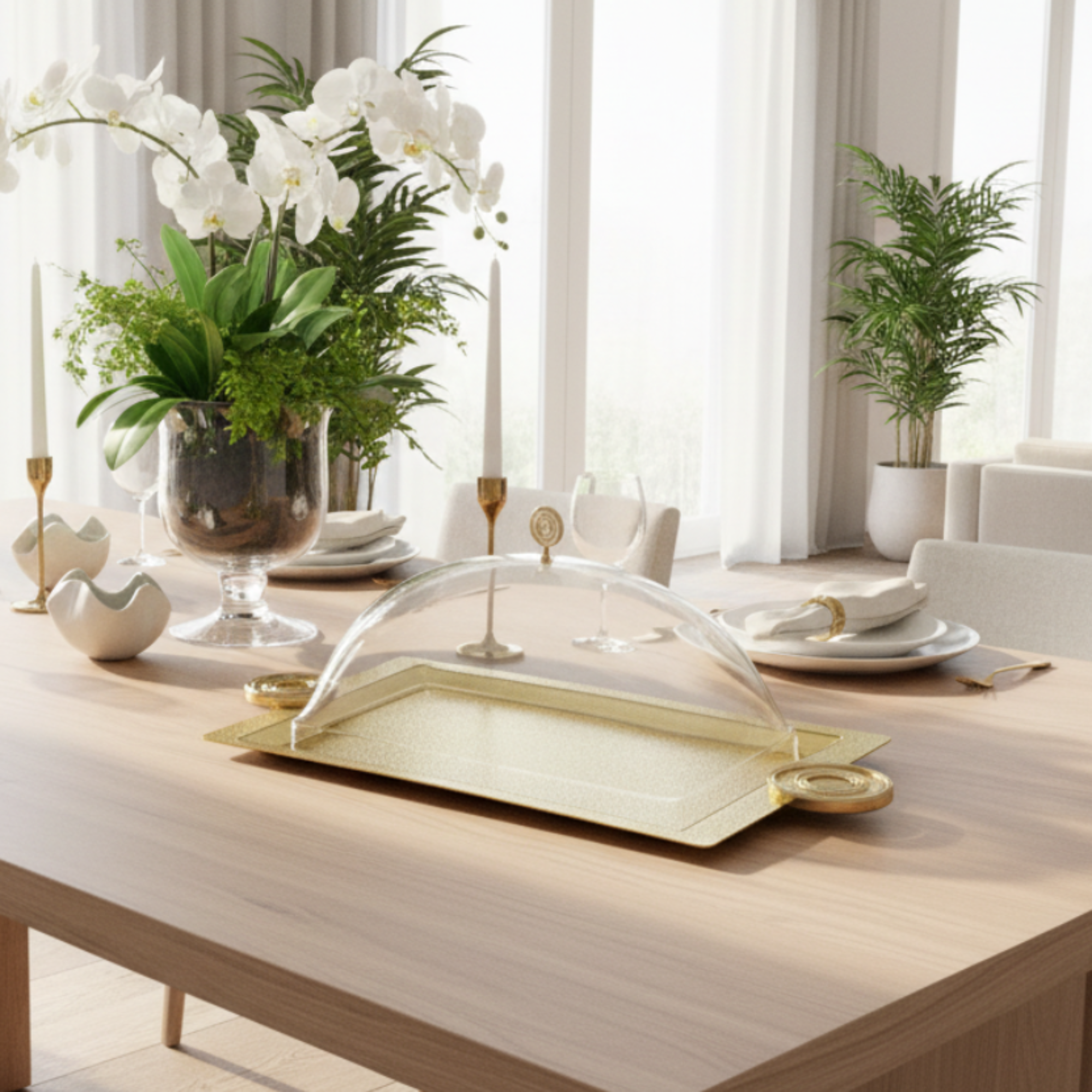 Almarjan Serving Tray with Cover 53 cm Brass Crackle