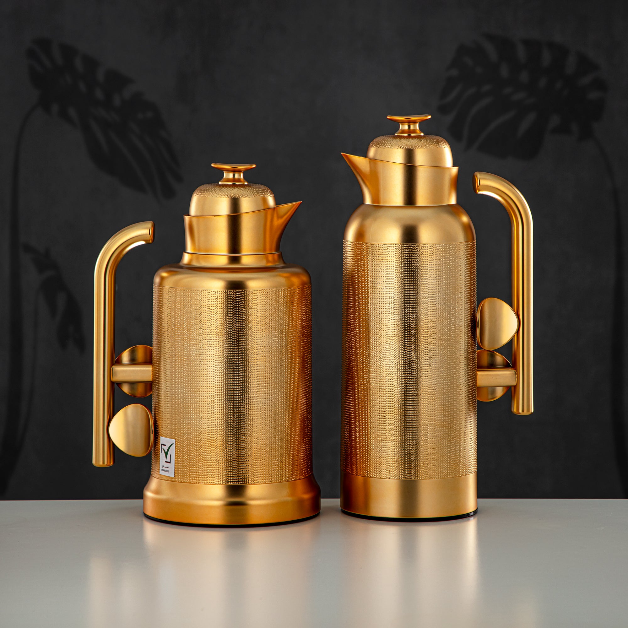 Almarjan Vacuum Flask Set, ABS, Push Button, 1L + 1L, Matt Gold (IZ-MG) - Modern Elegance