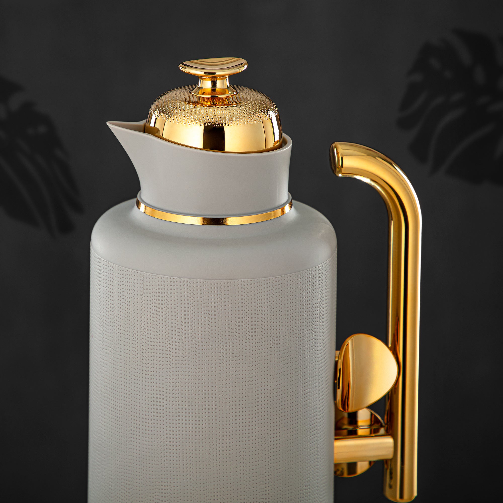 Almarjan Vacuum Flask Set, ABS, Push Button, 1L + 1L, Matt Grey & Gold (IZ-MLSGG) - Modern Elegance