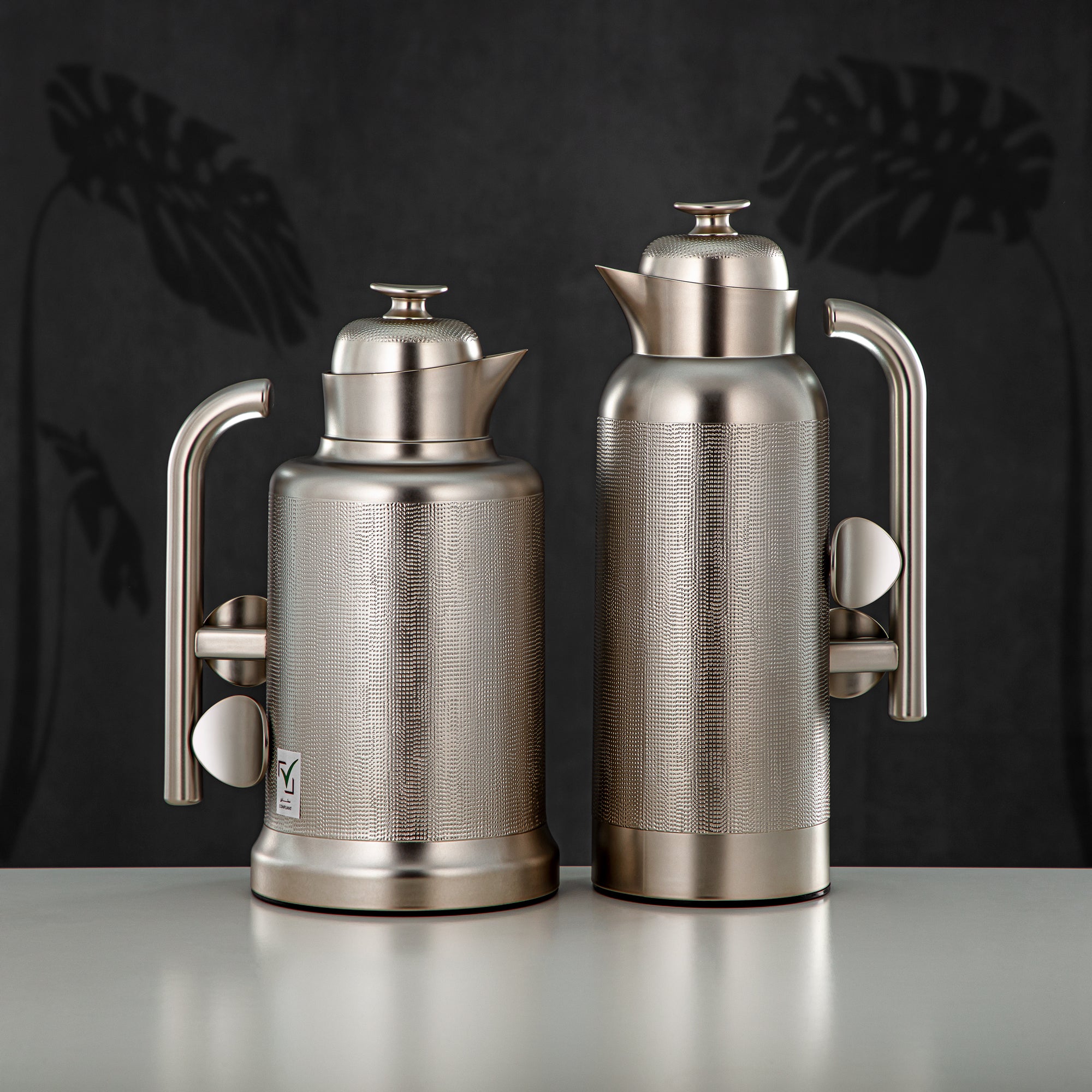 Almarjan Vacuum Flask Set, ABS, Push Button, 1L + 1L, Matt Nickle (IZ-MN) - Modern Elegance