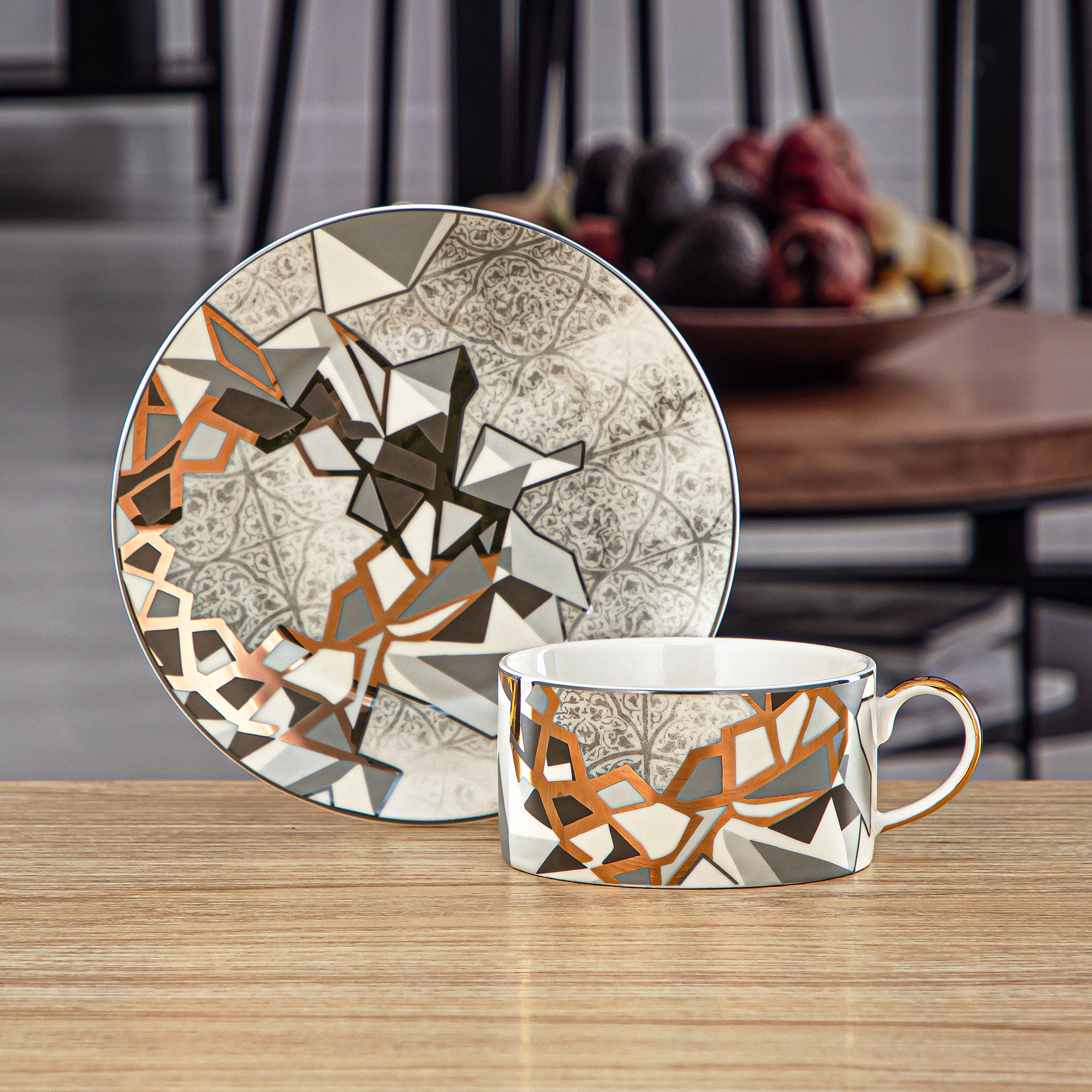 طقم اكواب بورسلين مع صحون 6 قطع - 1235