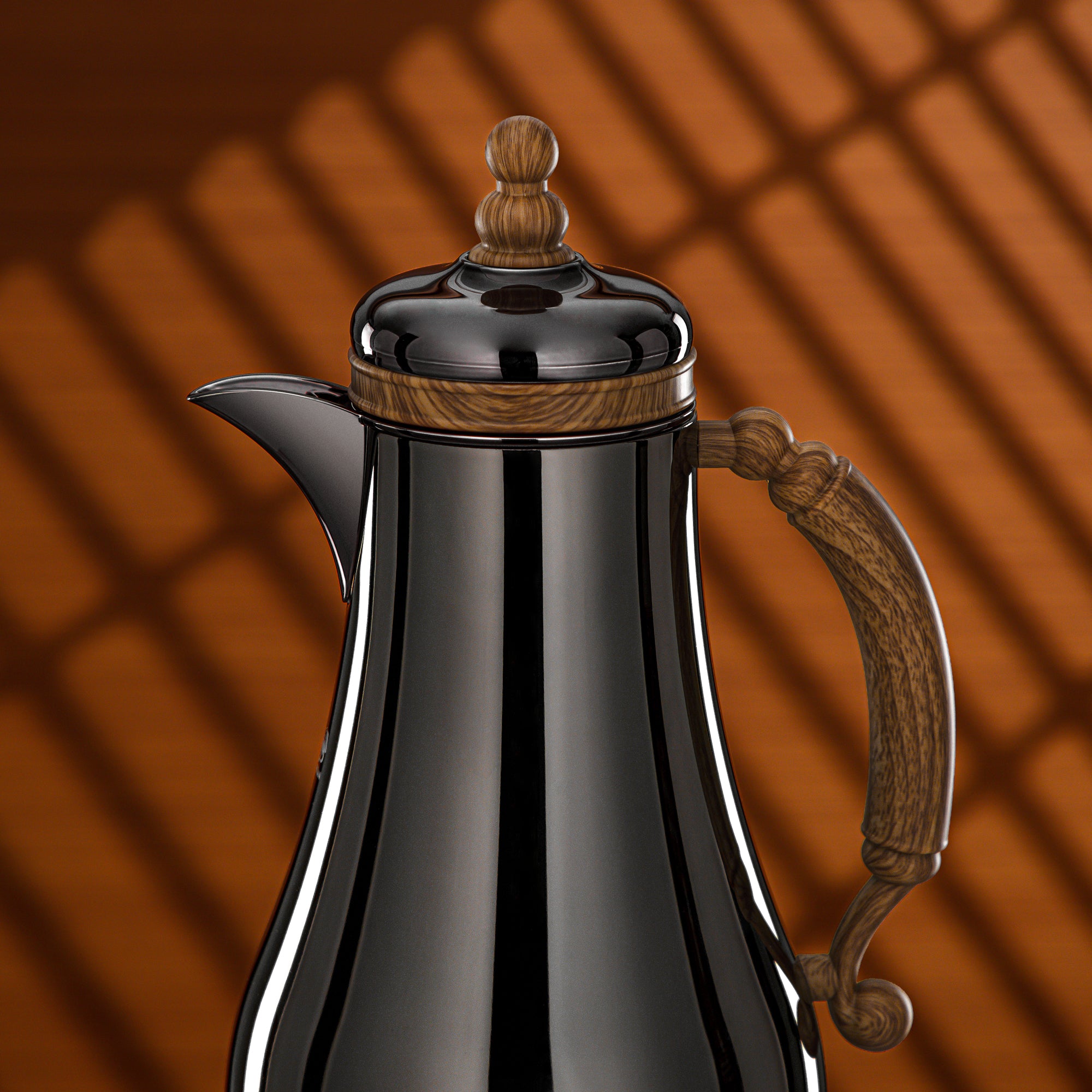 طقم ترامس المرجان 1 لتر + 1 لتر بلون النيكل الأسود وخشب فاتح