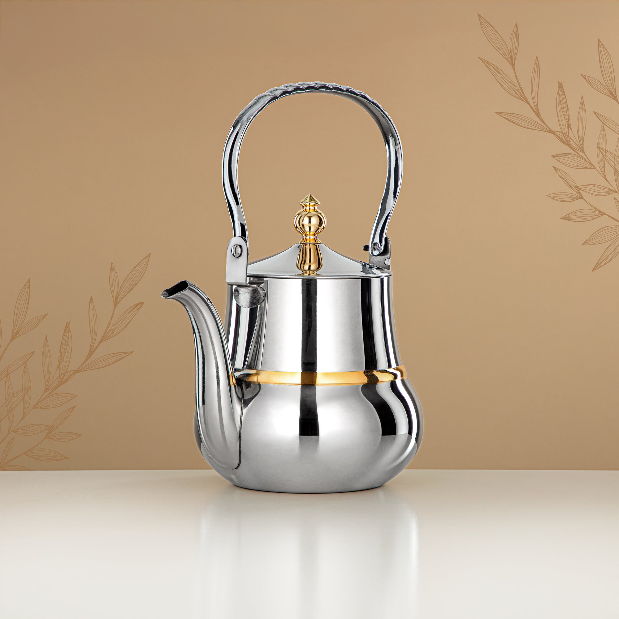 Almarjan Tea Kettle 1.3L Silver Gold – Elegance