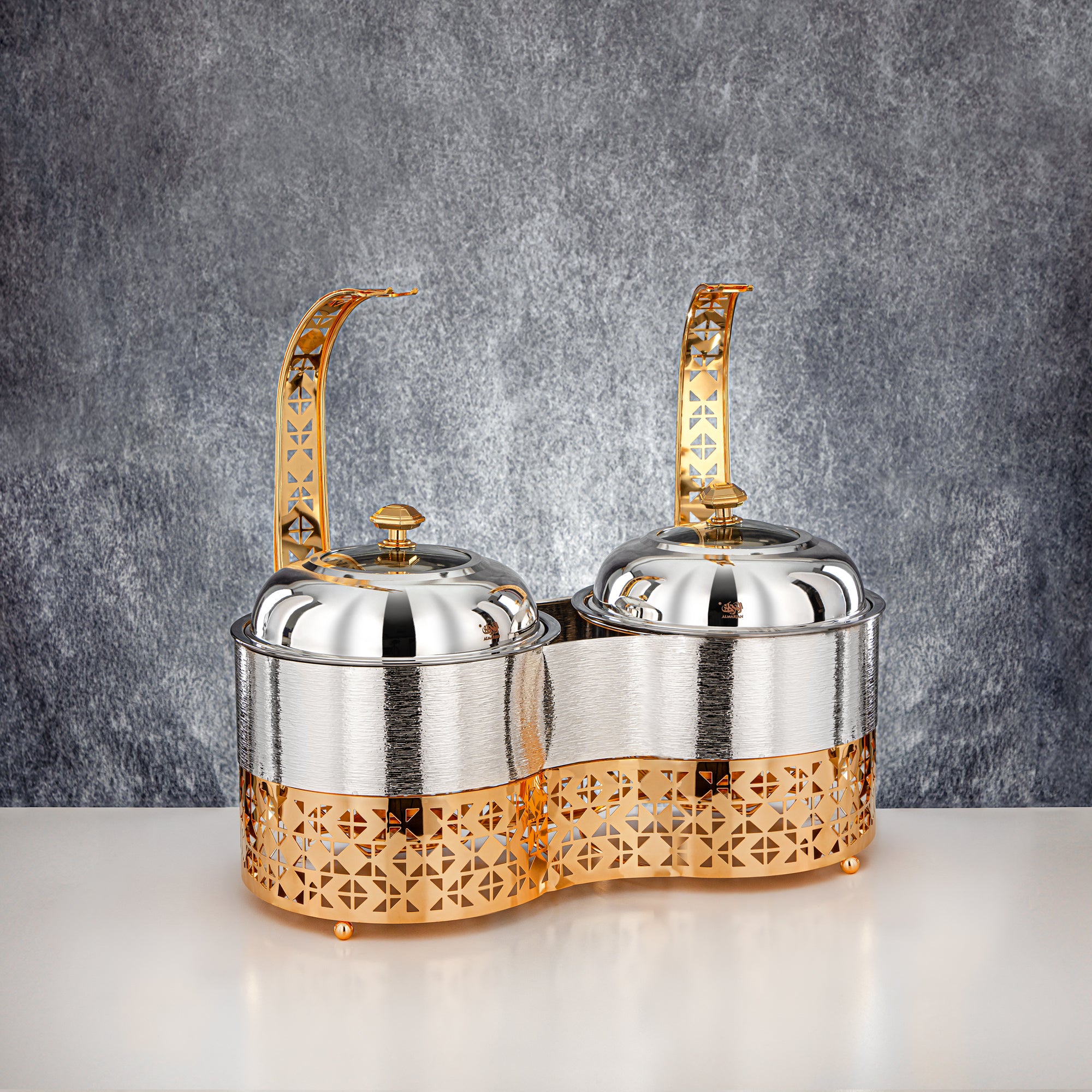 Almarjan 2000 ML + 2000 ML Double Chafing Dish Silver & Gold - STS0013346