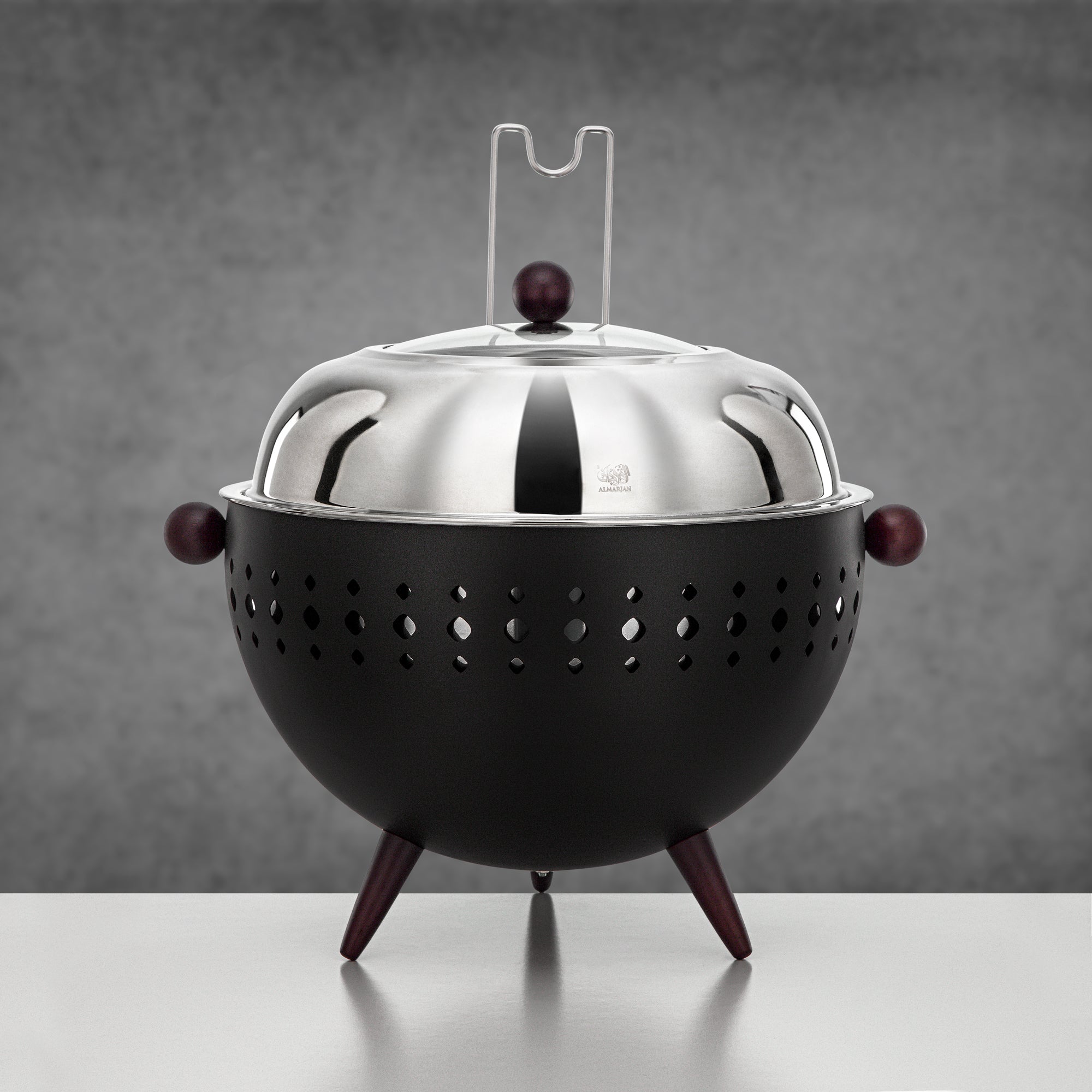 Almarjan Chafing Dish 6.5L Matt Black & Silver with Dark Brown Wood Handles