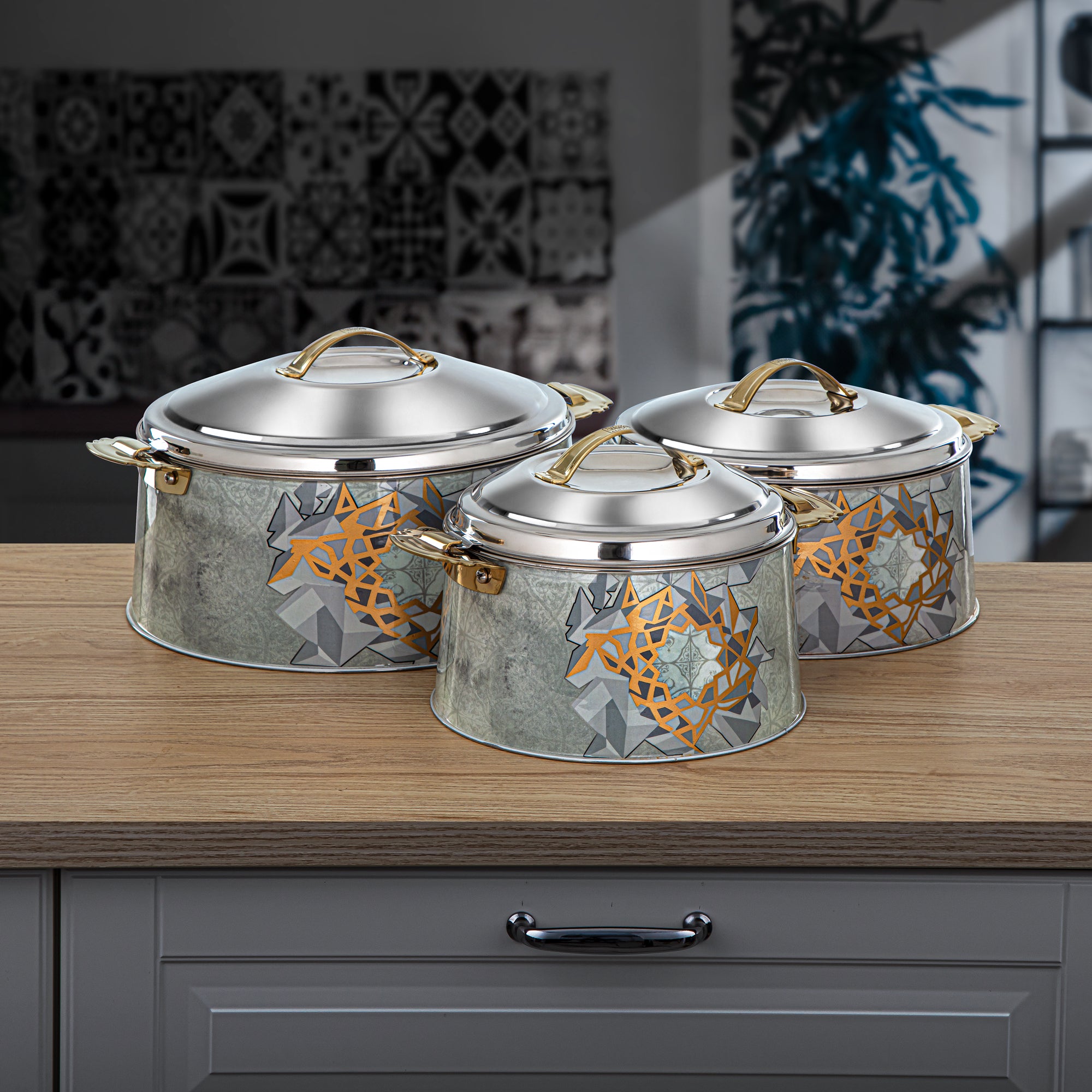 طقم حرارات ستانلس ستيل 3 قطع من مجموعة فونون من المرجان - H24SHF6 (1235)