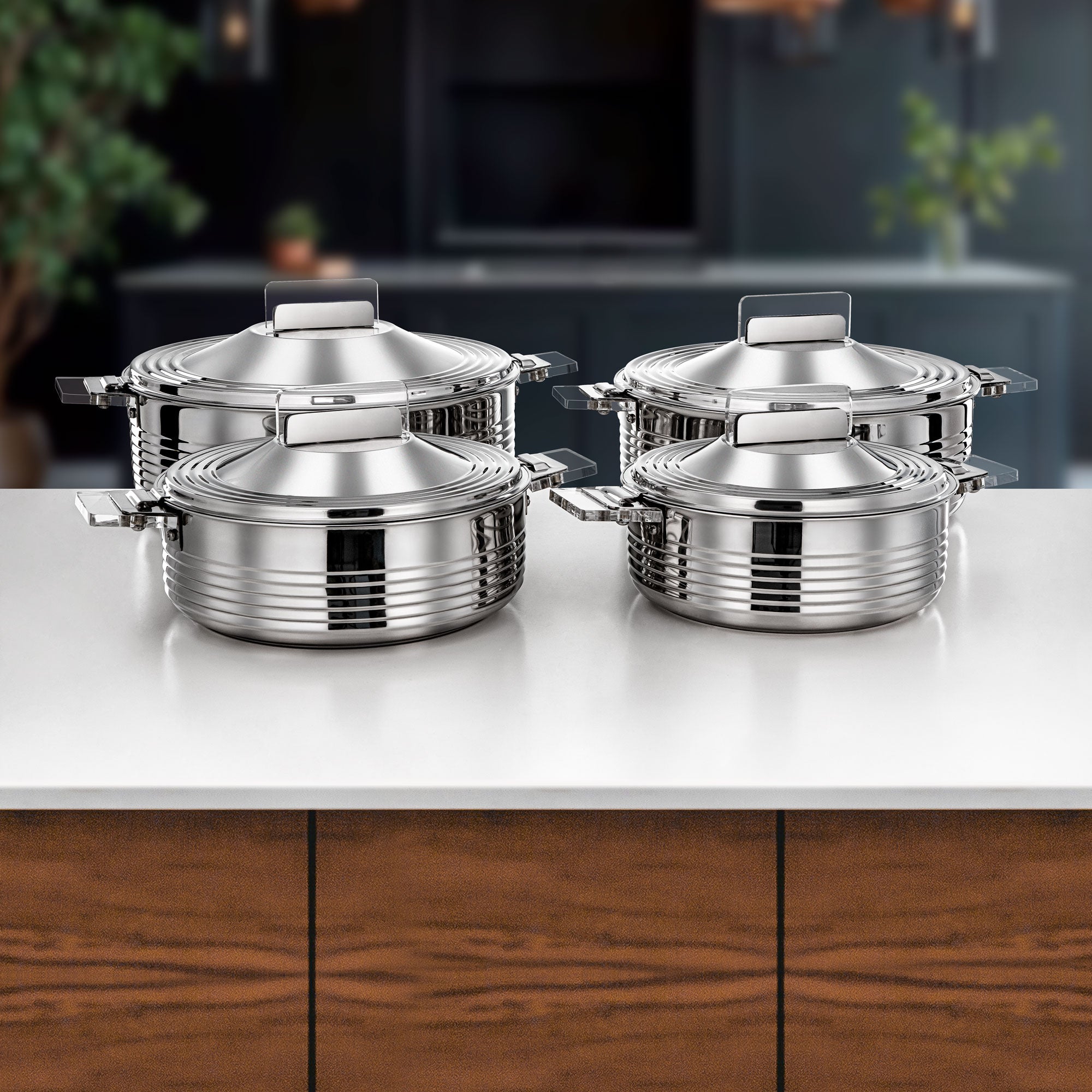 Almarjan Mahra Hot Pot Set of 4 Stainless Steel Silver (H25P3)