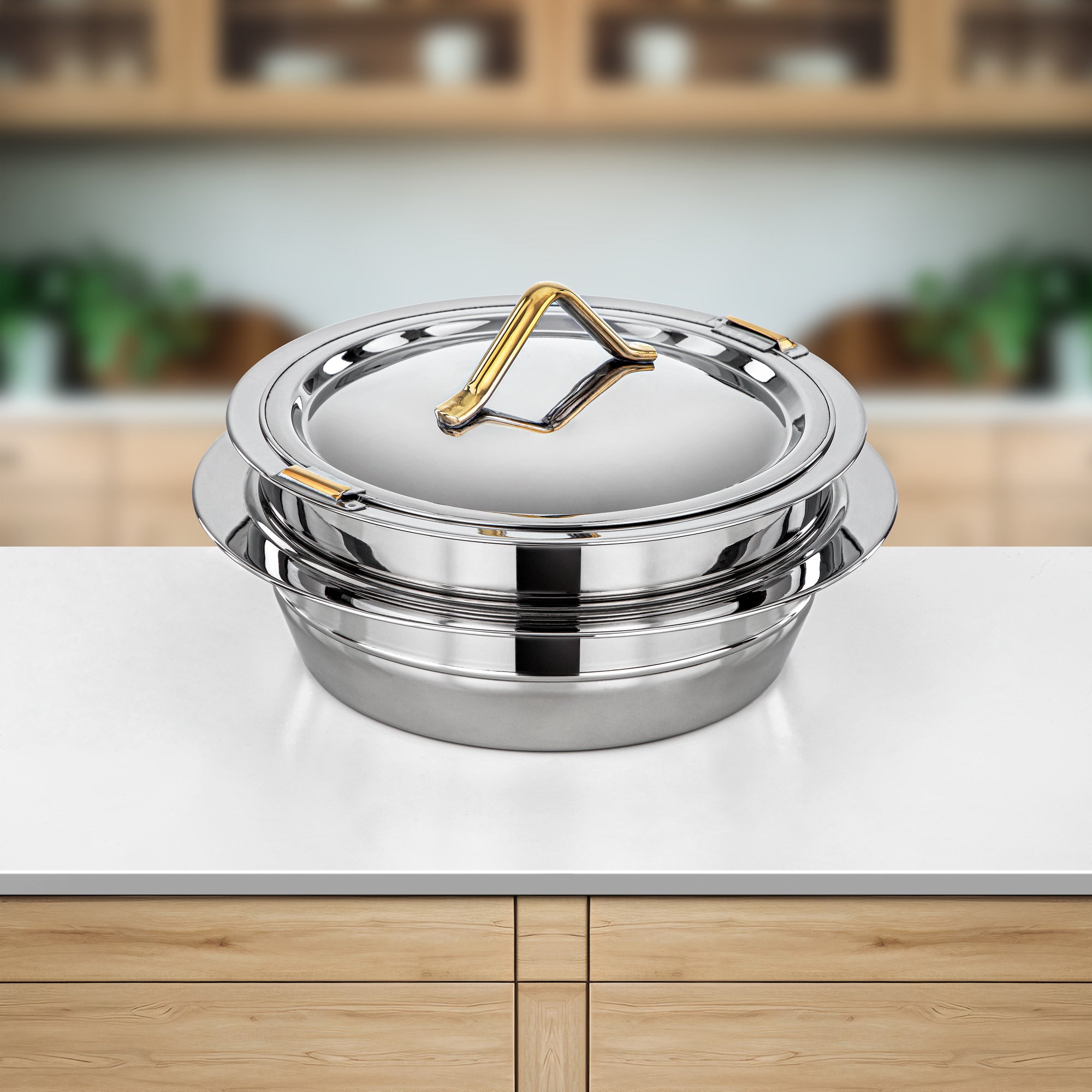 Almarjan Hot Pot Stainless Steel, 30CM (4000ML), Silver & Gold (H25PG6) - Tara Collection