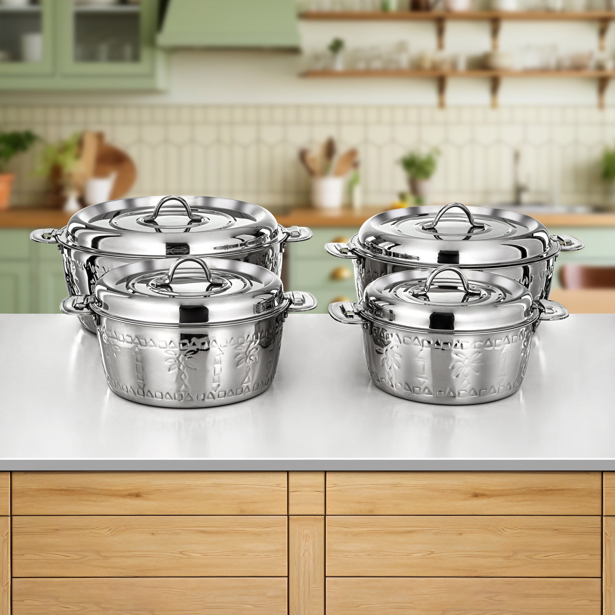 Almarjan Hot Pot Set 4 Pieces Silver – Mudon Collection
