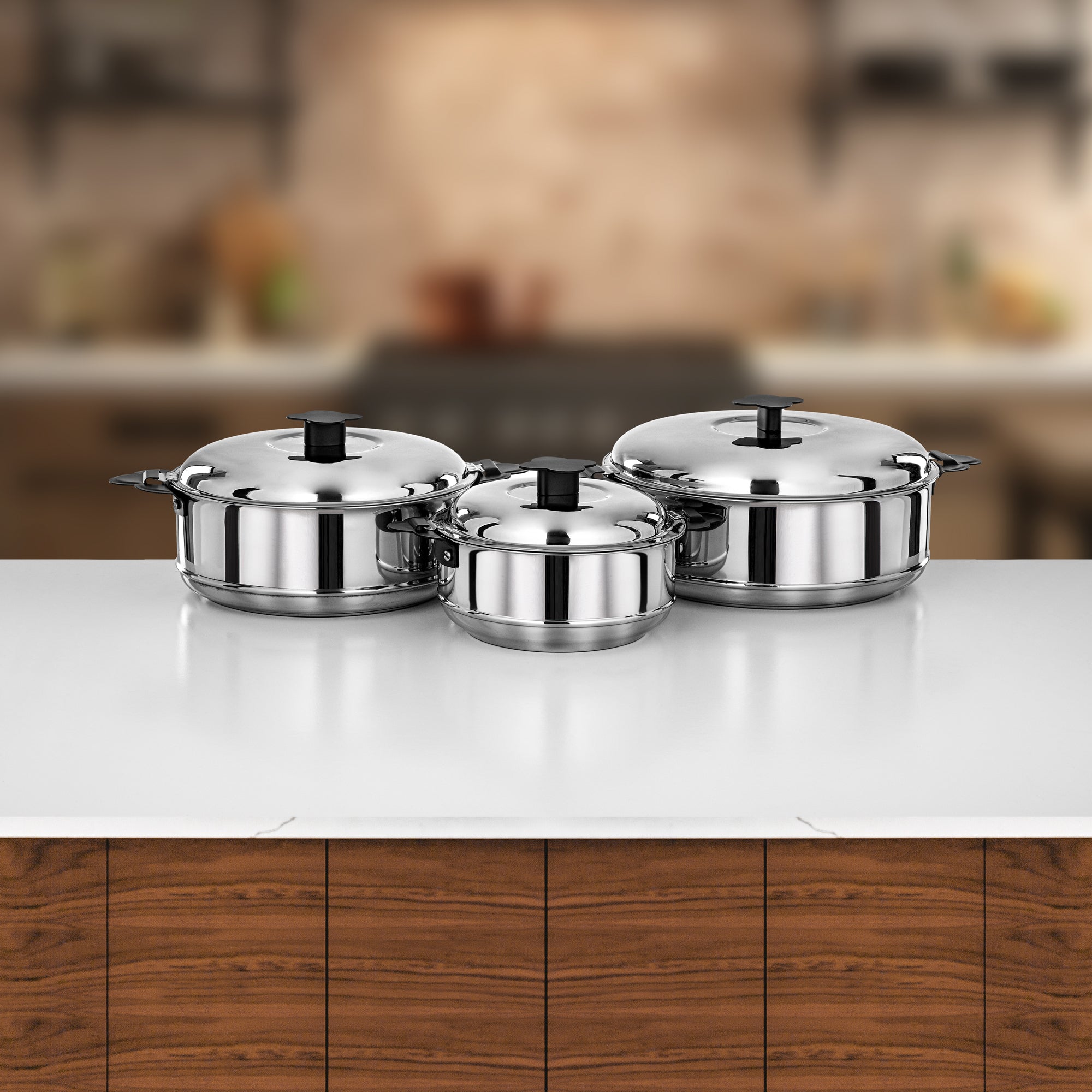 طقم حرارات المرجان فيدا، ٣ قطع، ١٫٥ لتر / ٢٫٥ لتر / ٣٫٥ لتر، فضي