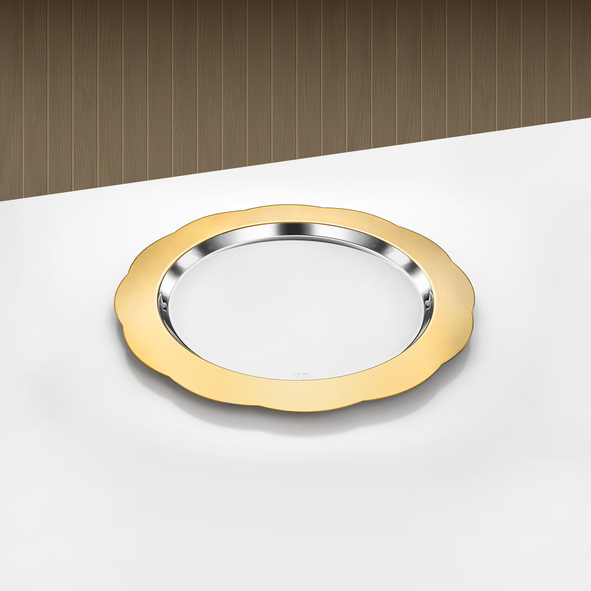 صينية تقديم دائرية المرجان جوني 43 سم فضي وذهبي