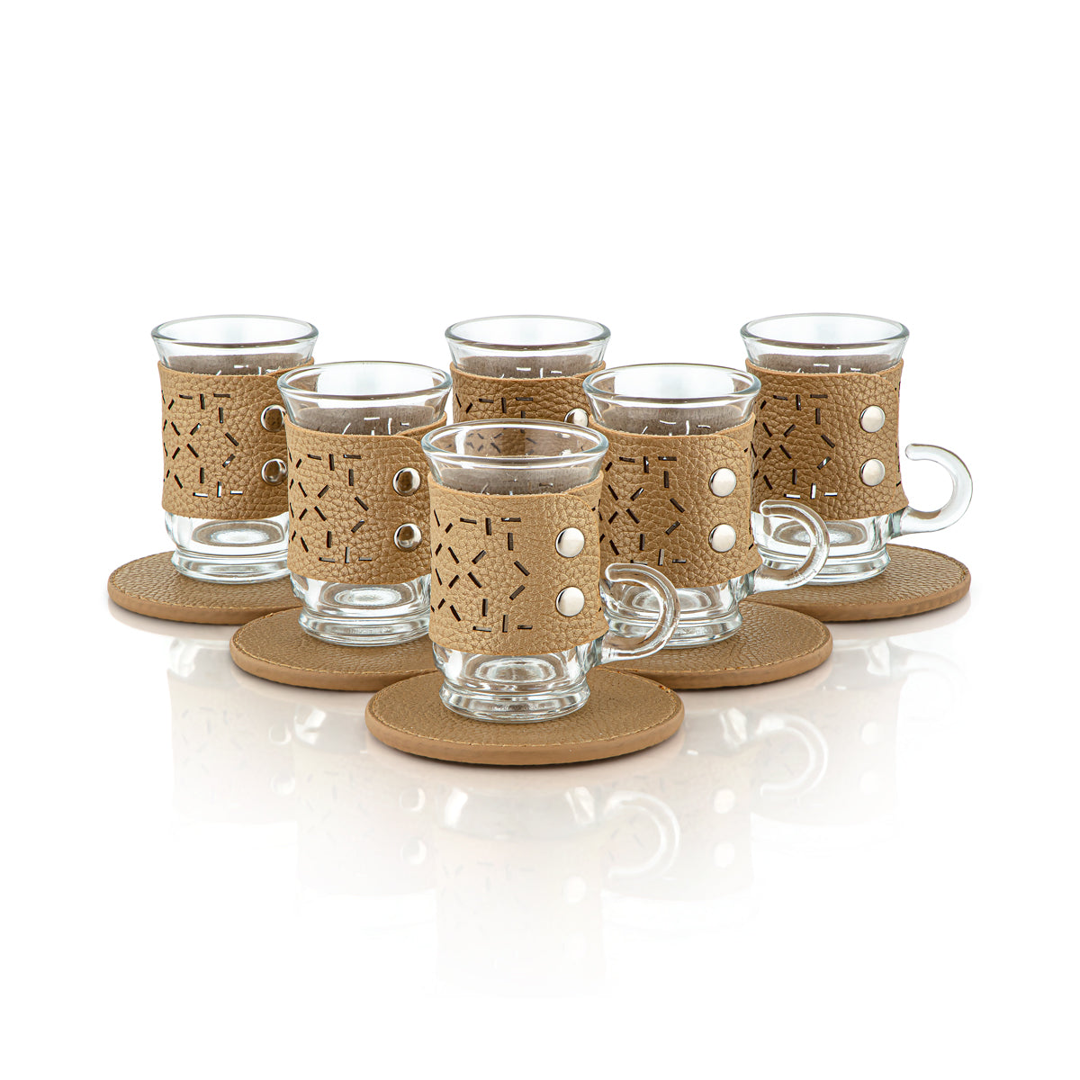 طقم المرجان للشاي والقهوة من التشكيلة الجلدية 21 قطعة - ذهبي وفضي - TRHL-5