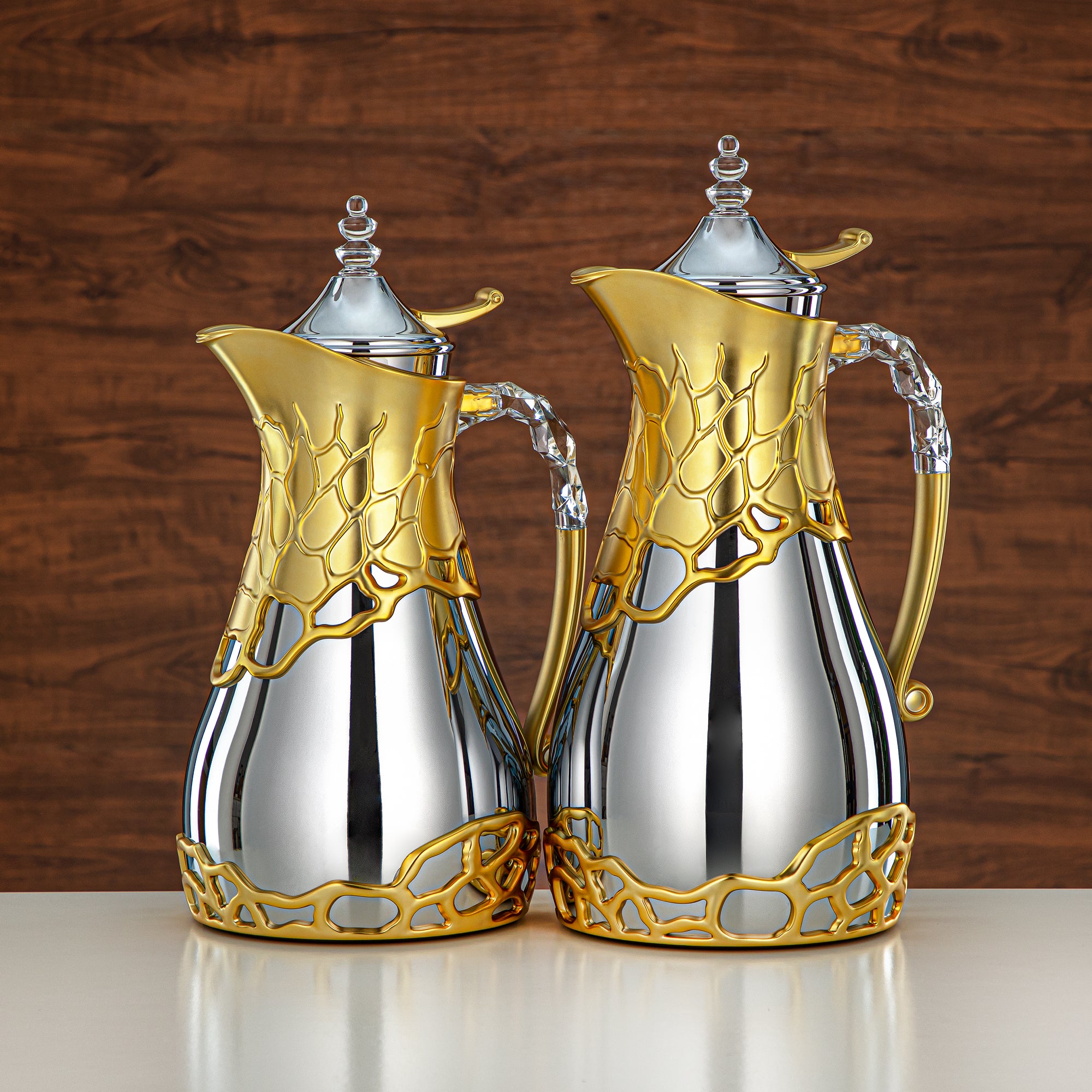 طقم ترامس المرجان بجسم معدني 0.7 لتر و1 لتر بمقبض ABS وأكريليك (VBC-0700/1000 CE22) – فضي وذهبي مطفي لتقديم الشاي والقهوة