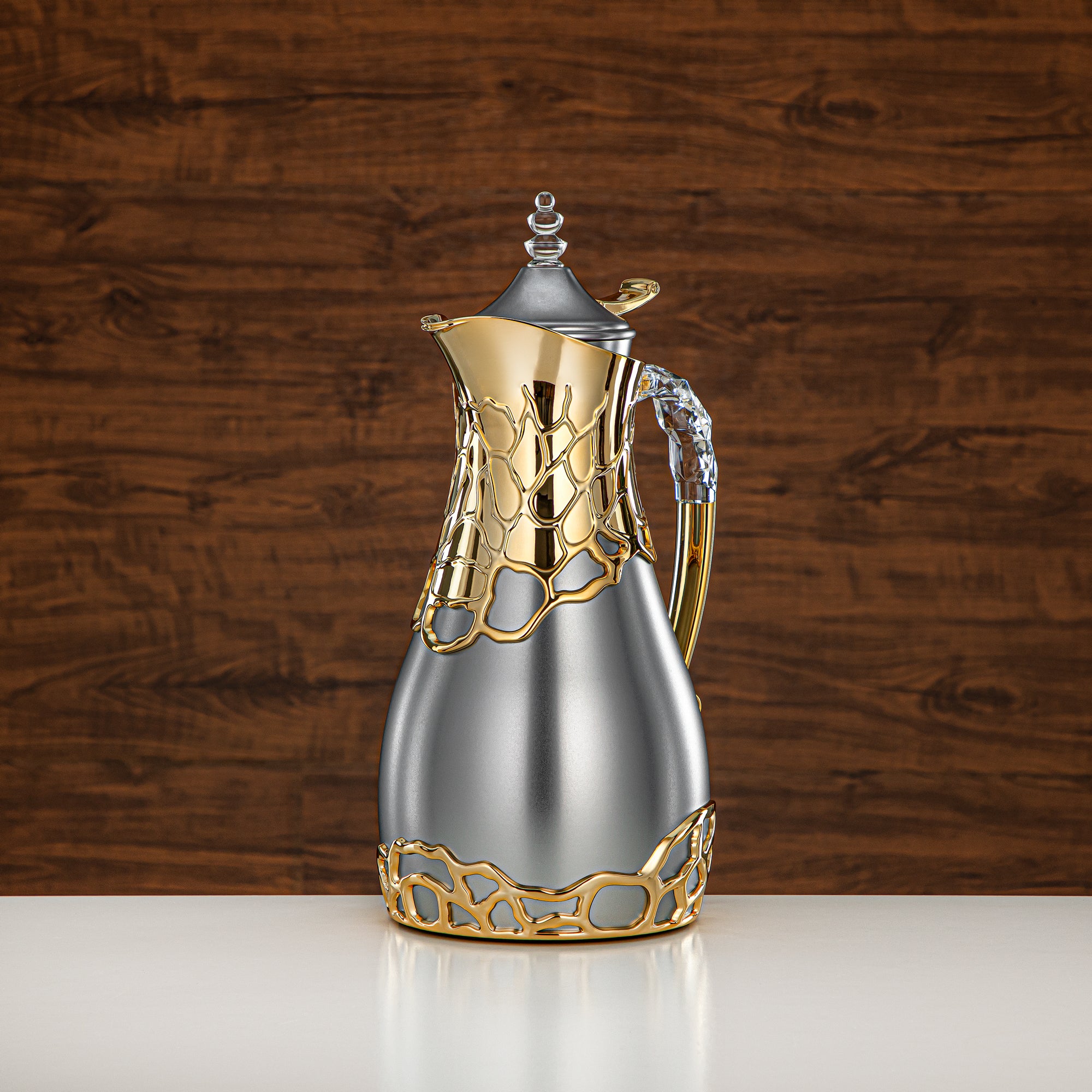 طقم ترامس المرجان بجسم معدني 0.7 لتر و1 لتر بمقبض ABS وأكريليك (VBC-0700/1000 E23C95) – فضي مطفي وذهبي لتقديم الشاي والقهوة