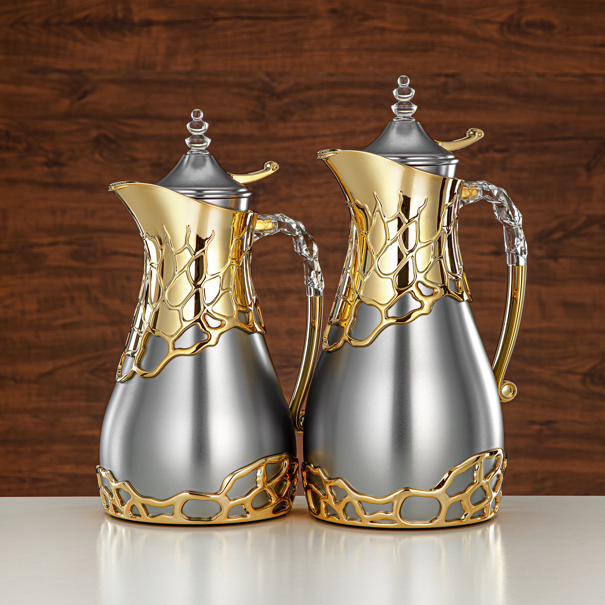 طقم ترامس المرجان بجسم معدني 0.7 لتر و1 لتر بمقبض ABS وأكريليك (VBC-0700/1000 E23C95) – فضي مطفي وذهبي لتقديم الشاي والقهوة