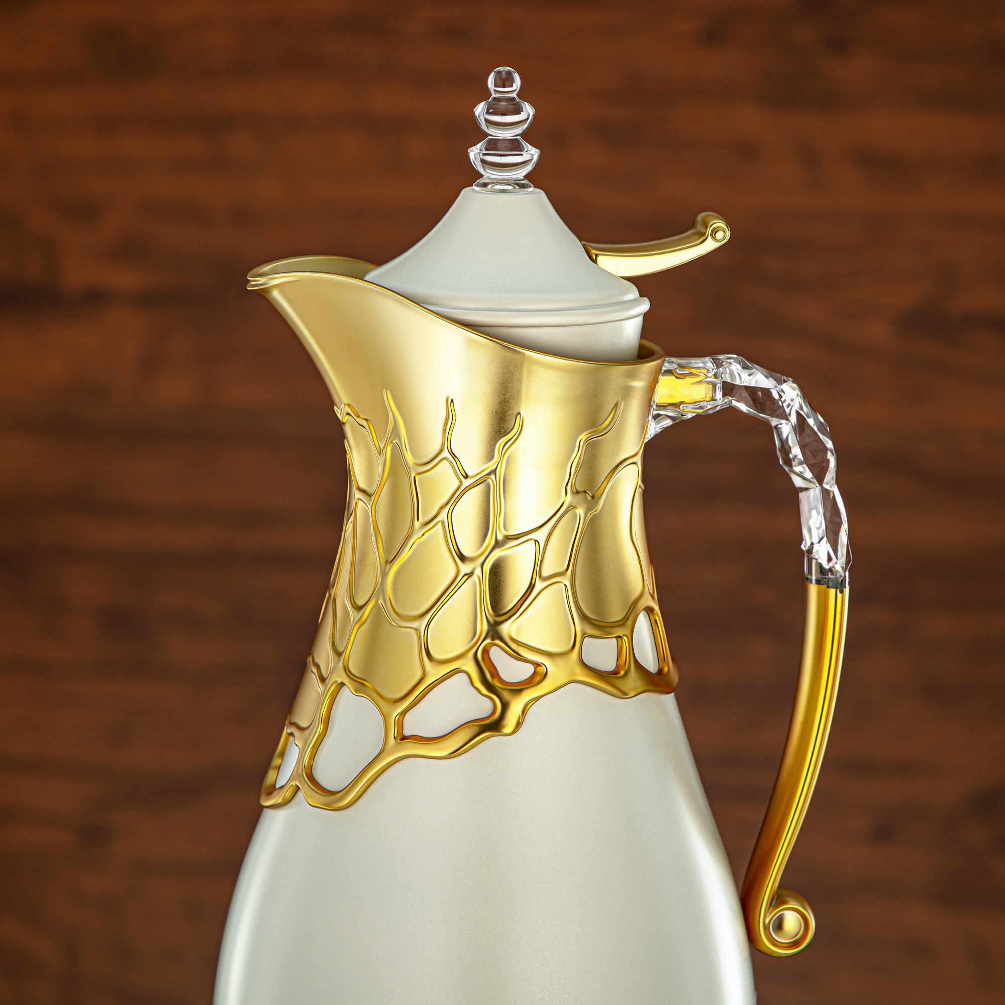 طقم ترامس المرجان بجسم معدني 0.7 لتر و1 لتر بمقبض ABS وأكريليك (VBC-0700/1000 Q330YZE22) – عاجي وذهبي مطفي لتقديم الشاي والقهوة